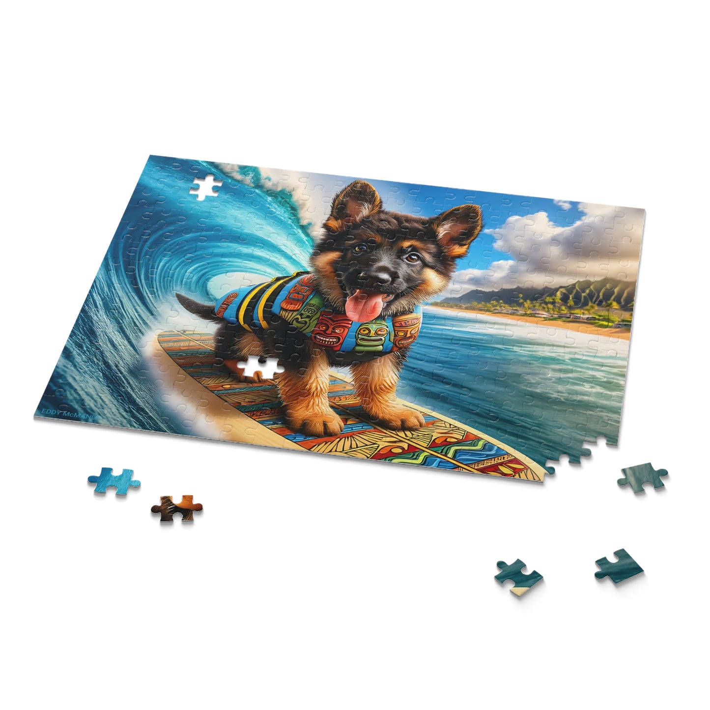 Surf Pups! Surfing German Shepherd Puppy Puzzle 1 - (120, 252, 500-Piece)