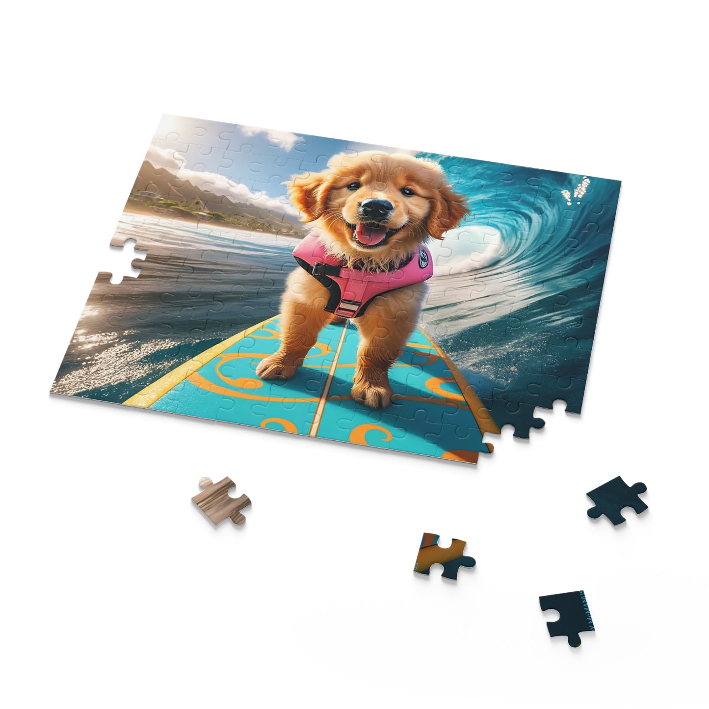 Surf Pups! Surfing Golden Retriever Puppy Puzzle 4 - (120, 252, 500-Piece)