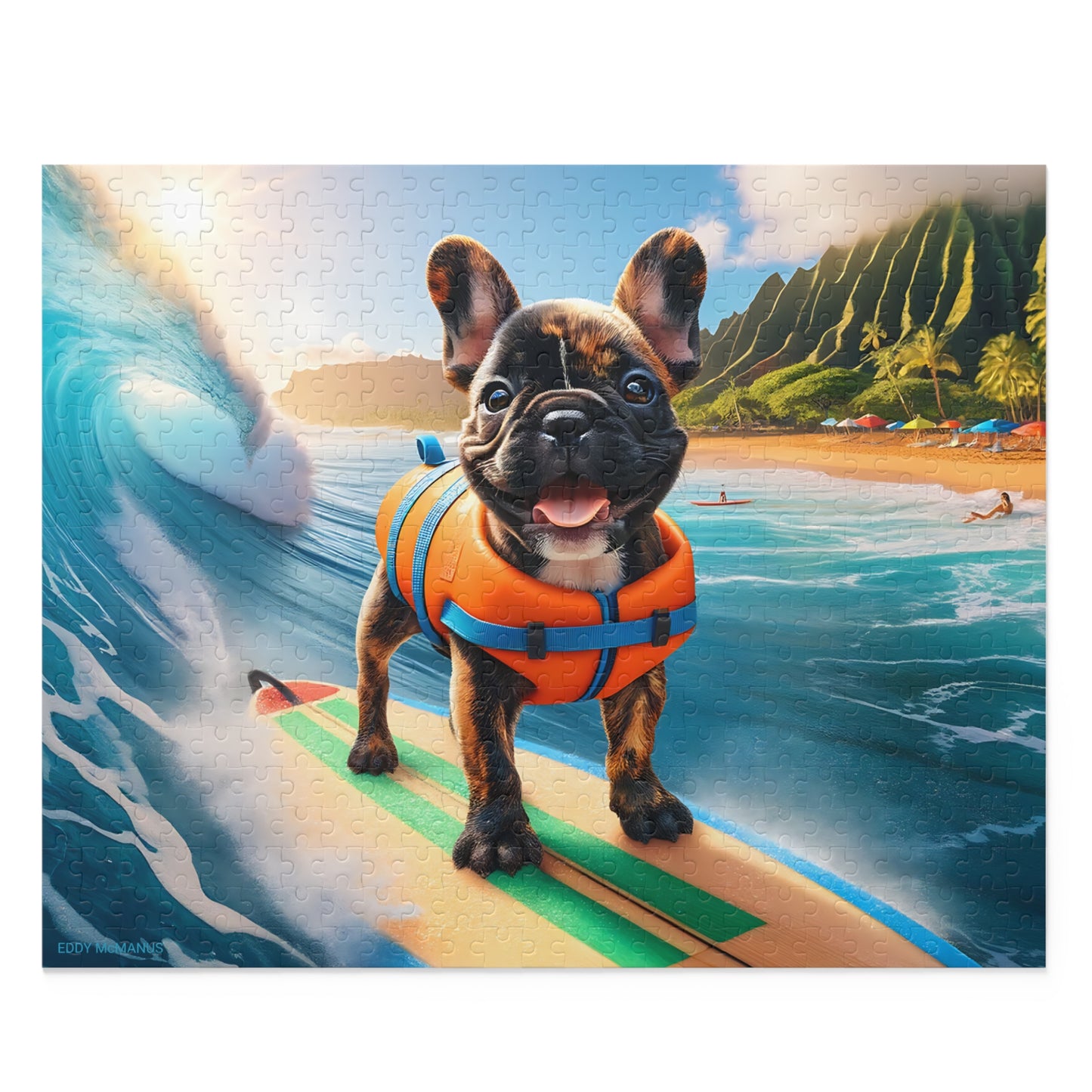 Surf Pups! Surfing French Bulldog Puppy Puzzle 1 - (120, 252, 500-Piece)