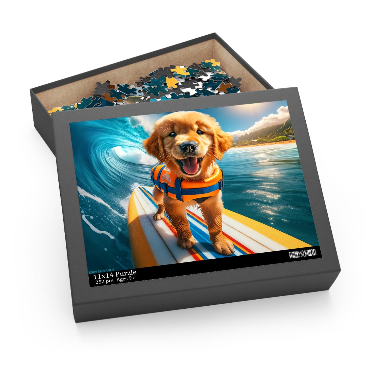 Surf Pups! Surfing Golden Retriever Puppy Puzzle 8 - (120, 252, 500-Piece)