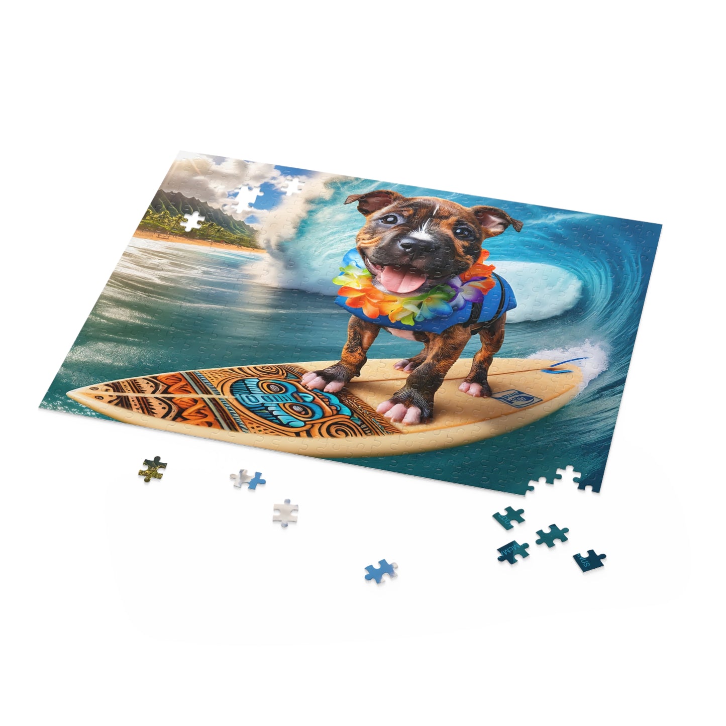 Surf Pups! Surfing Pit Bull Puppy Puzzle 12 - (120, 252, 500-Piece)