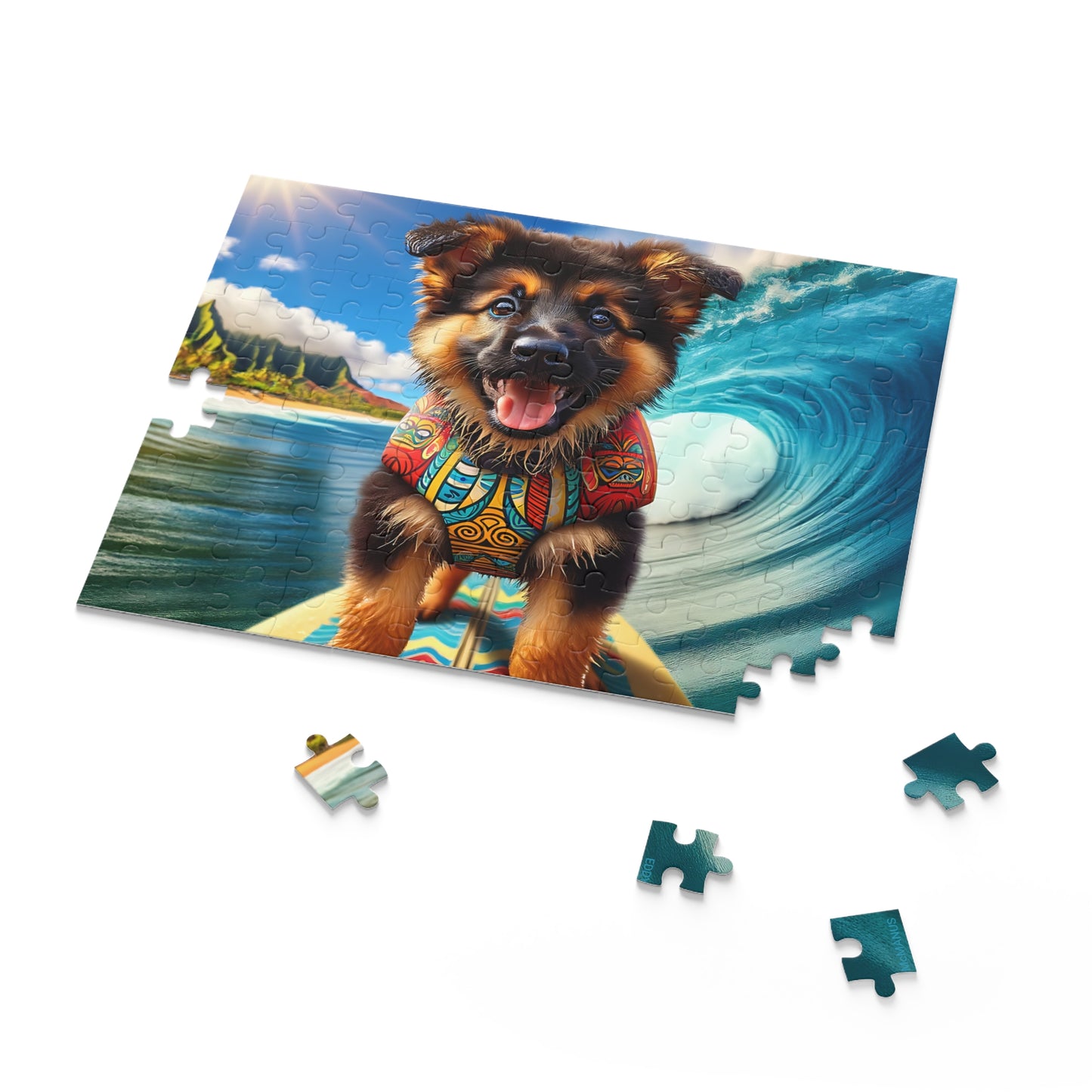 Surf Pups! Surfing German Shepherd Puppy Puzzle 5 - (120, 252, 500-Piece)