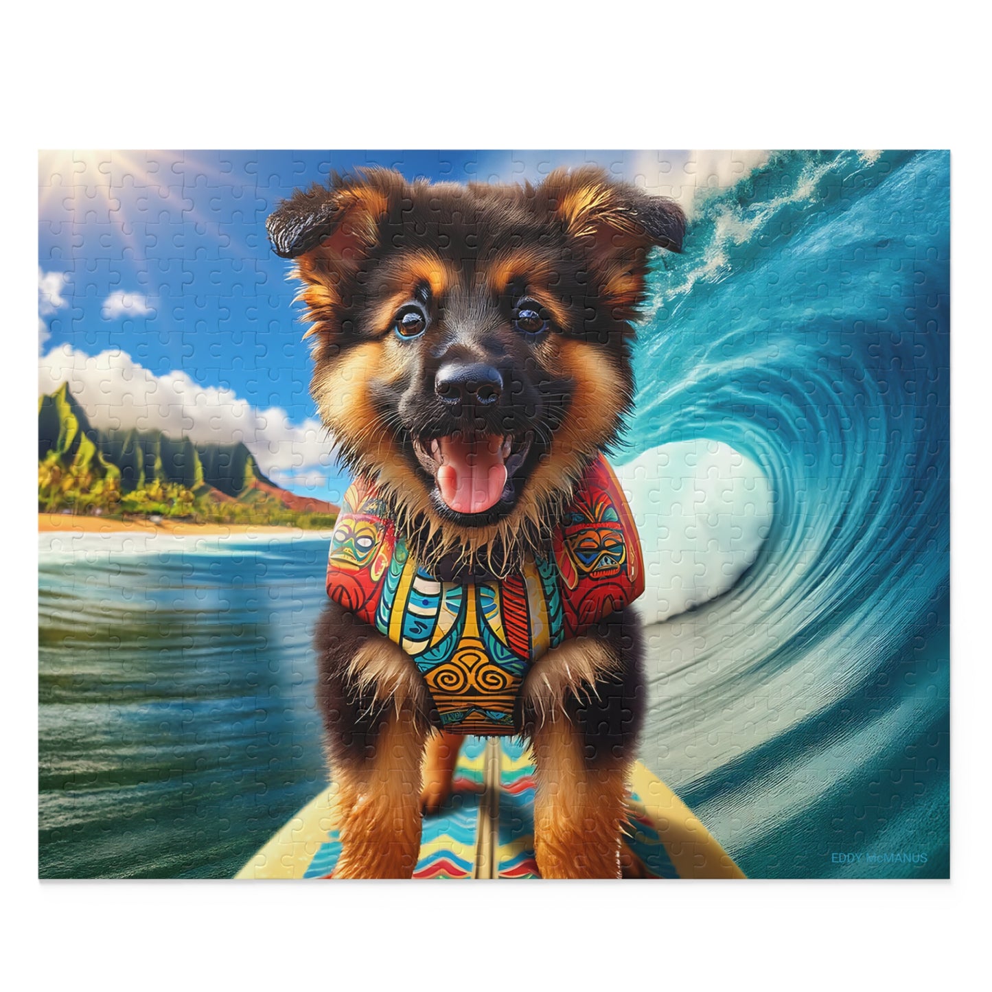 Surf Pups! Surfing German Shepherd Puppy Puzzle 5 - (120, 252, 500-Piece)
