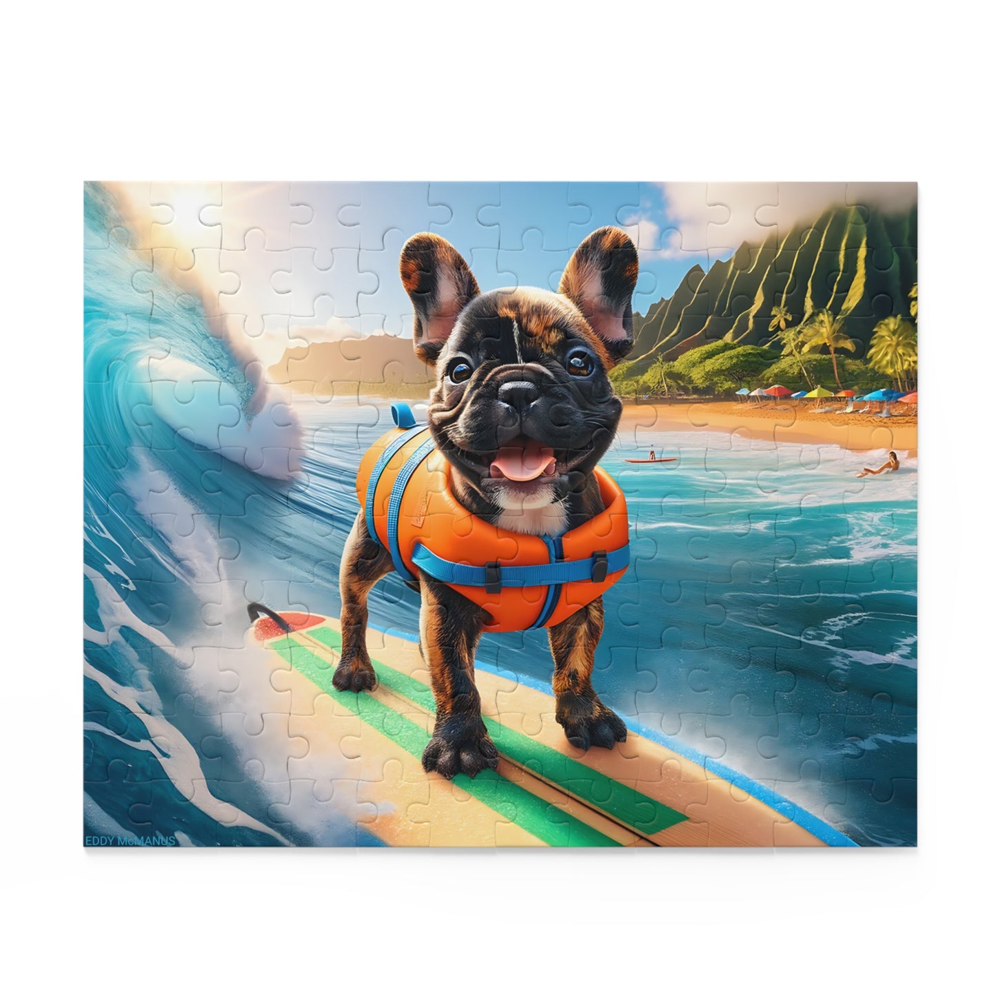 Surf Pups! Surfing French Bulldog Puppy Puzzle 1 - (120, 252, 500-Piece)