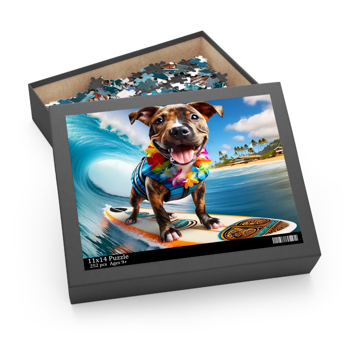 Surf Pups! Surfing Pit Bull Puppy Puzzle 9 - (120, 252, 500-Piece)