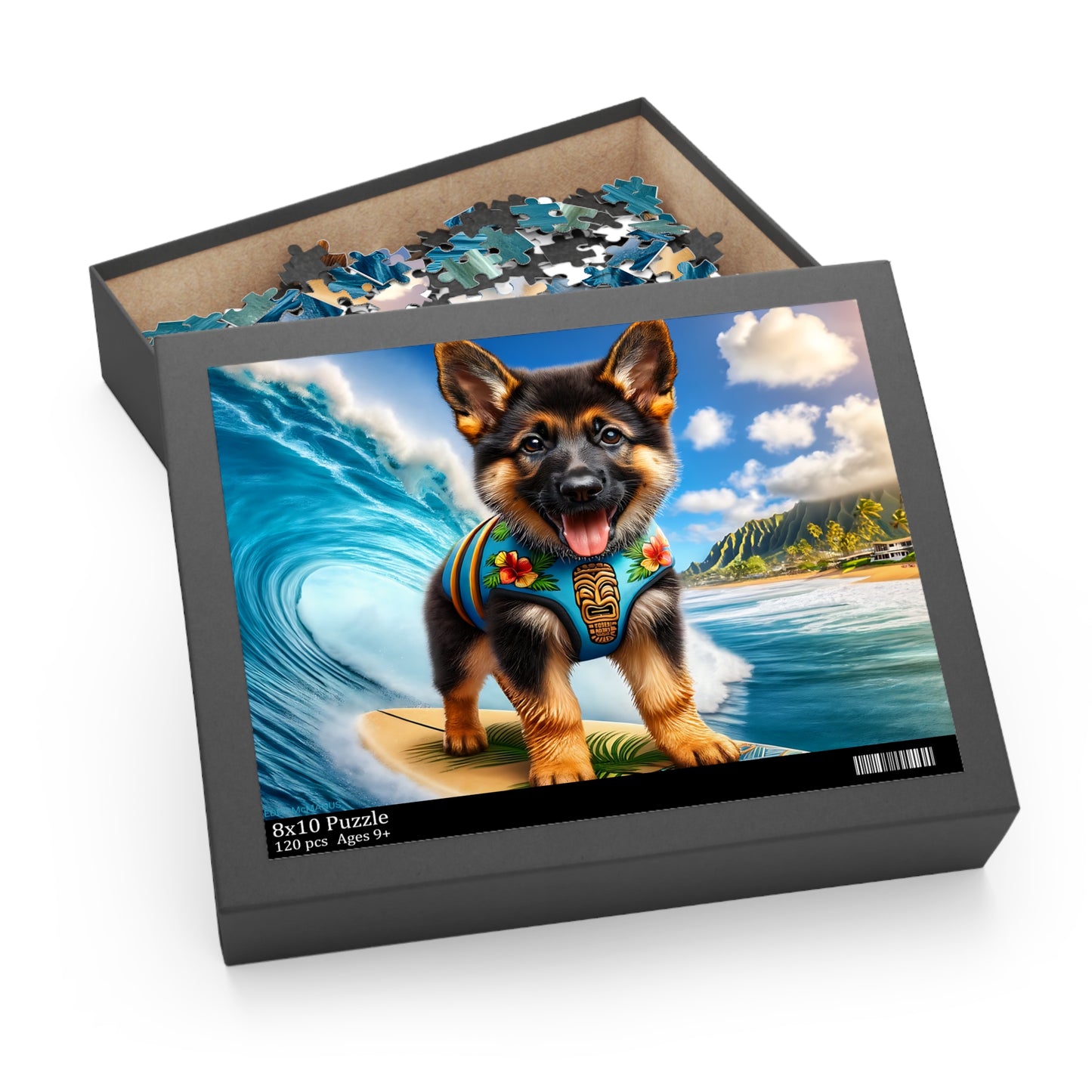 Surf Pups! Surfing German Shepherd Puppy Puzzle 2 - (120, 252, 500-Piece)