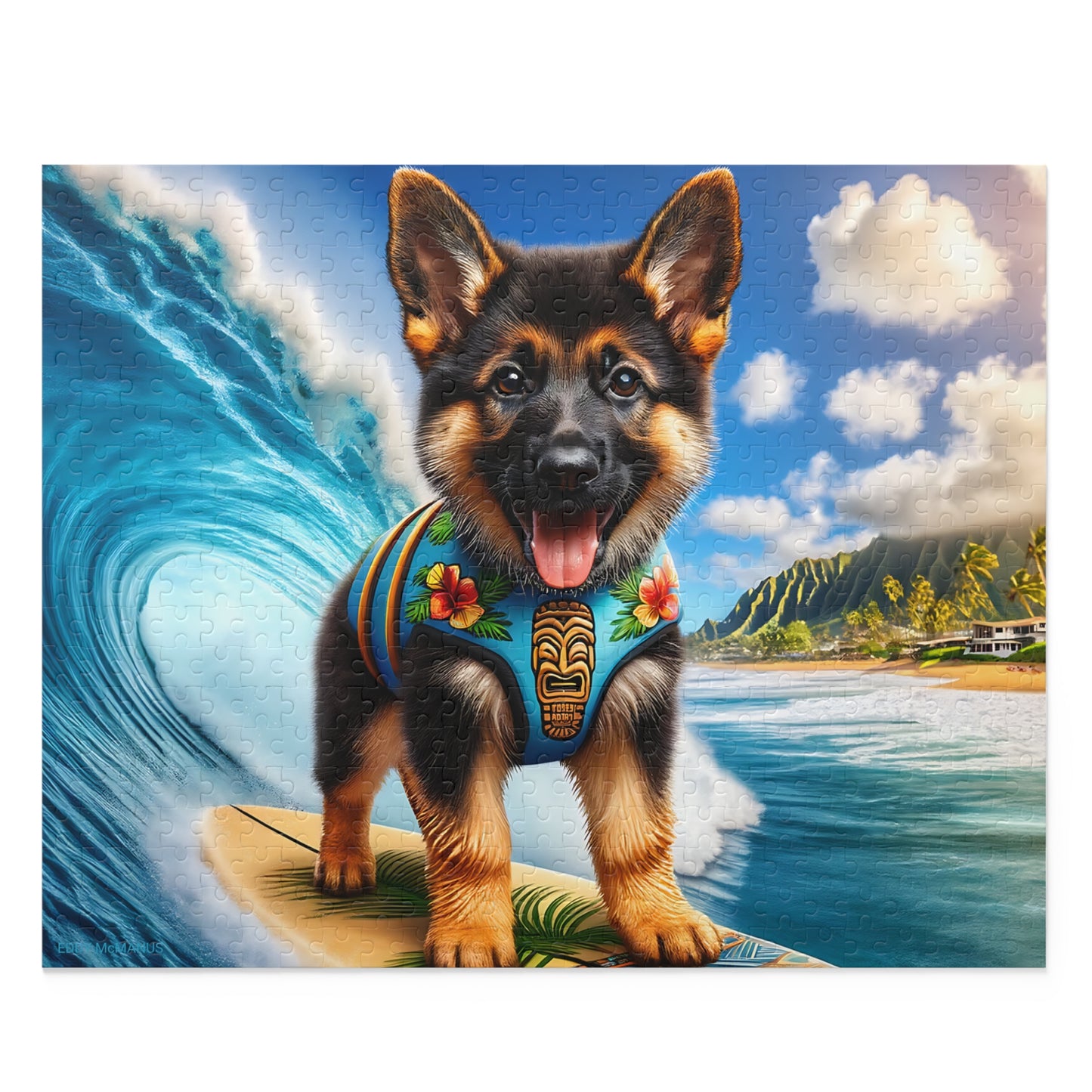 Surf Pups! Surfing German Shepherd Puppy Puzzle 2 - (120, 252, 500-Piece)