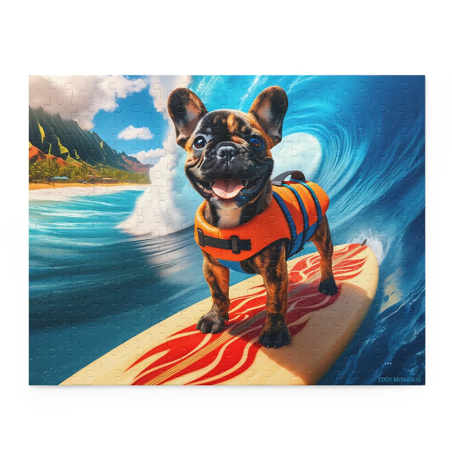 Surf Pups! Surfing French Bulldog Puppy Puzzle 4 - (120, 252, 500-Piece)
