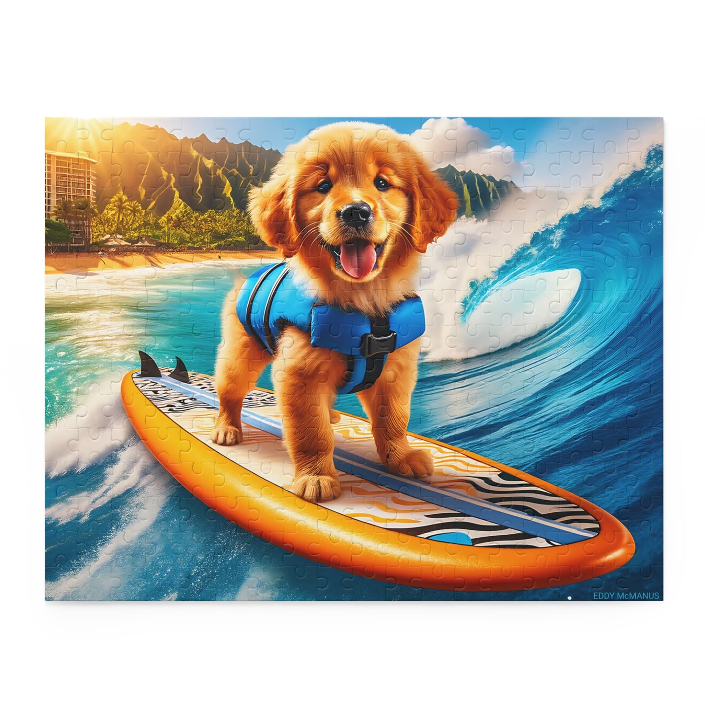 Surf Pups! Surfing Golden Retriever Puppy Puzzle 9 - (120, 252, 500-Piece)
