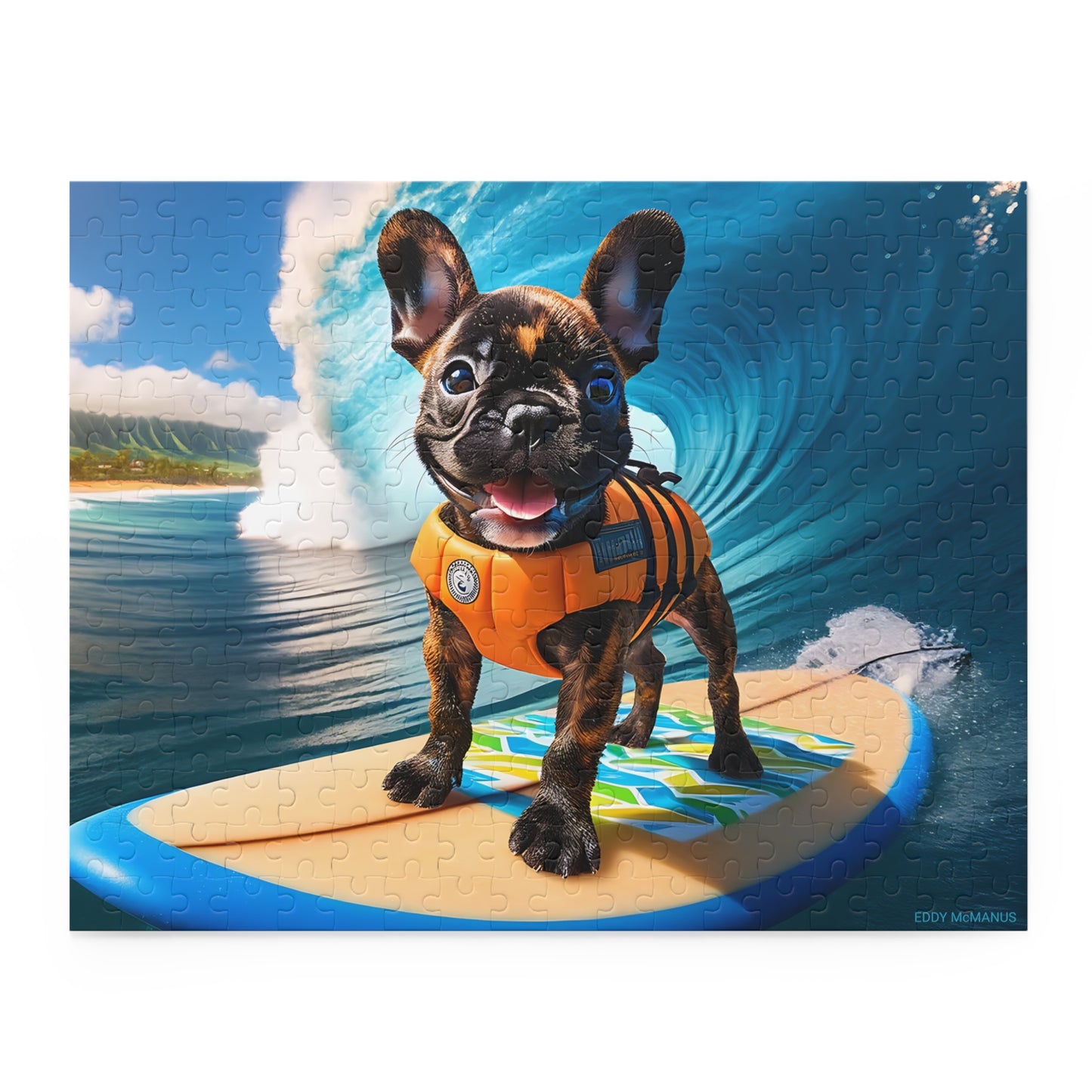 Surf Pups! Surfing French Bulldog Puppy Puzzle 7 - (120, 252, 500-Piece)