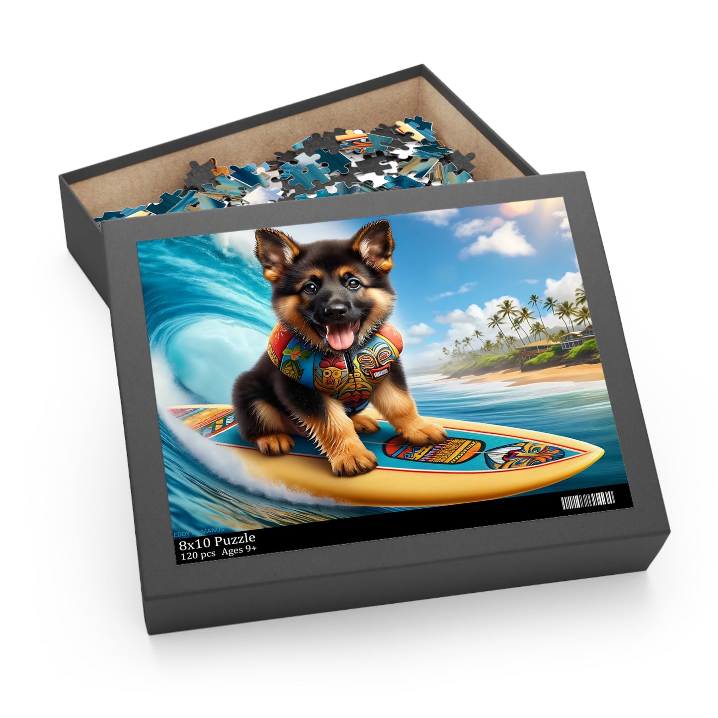 Surf Pups! Surfing German Shepherd Puppy Puzzle 4 - (120, 252, 500-Piece)