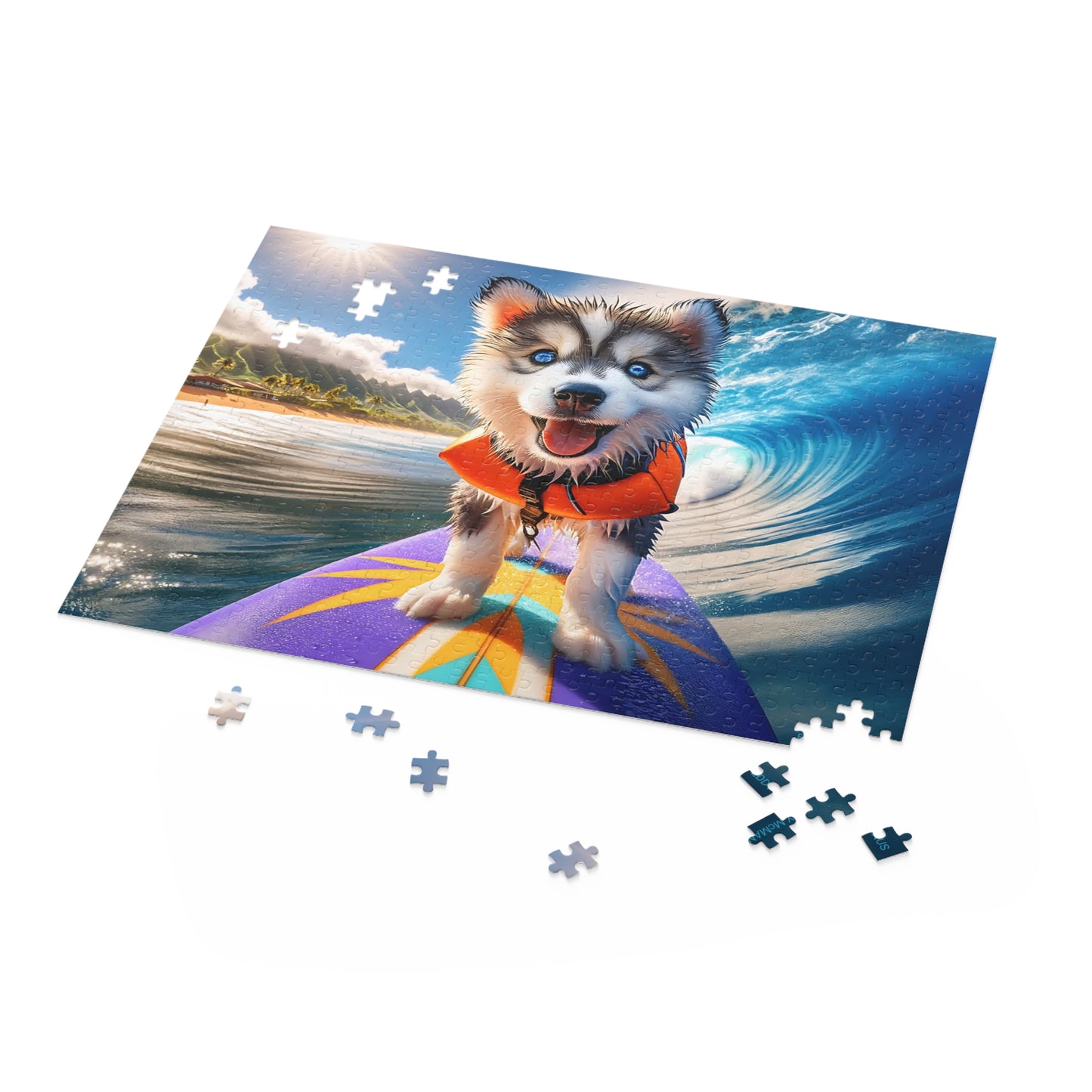 Surf Pups! Surfing Husky Puppy Puzzle 12 - (120, 252, 500-Piece)
