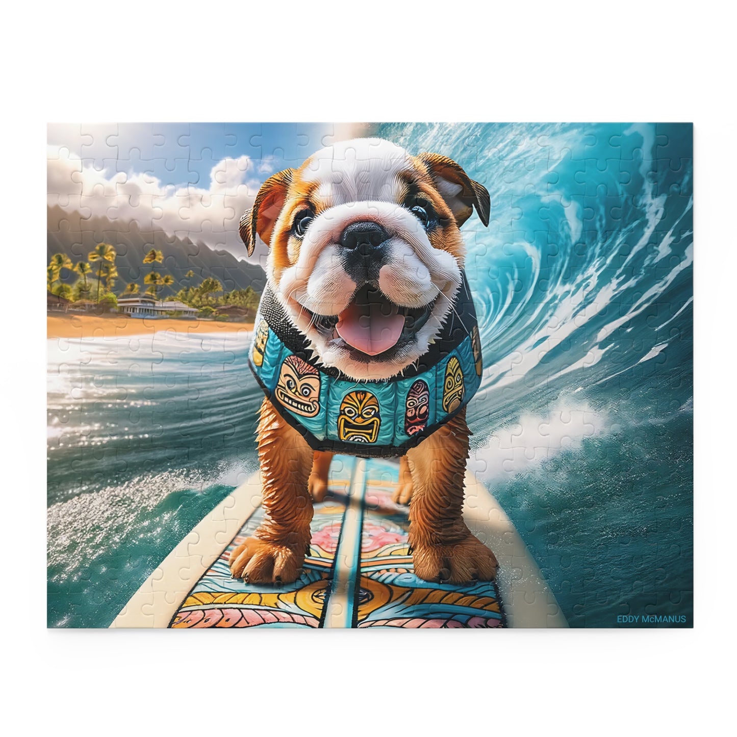 Surf Pups! Surfing English Bulldog Puppy Puzzle 7 - (120, 252, 500-Piece)