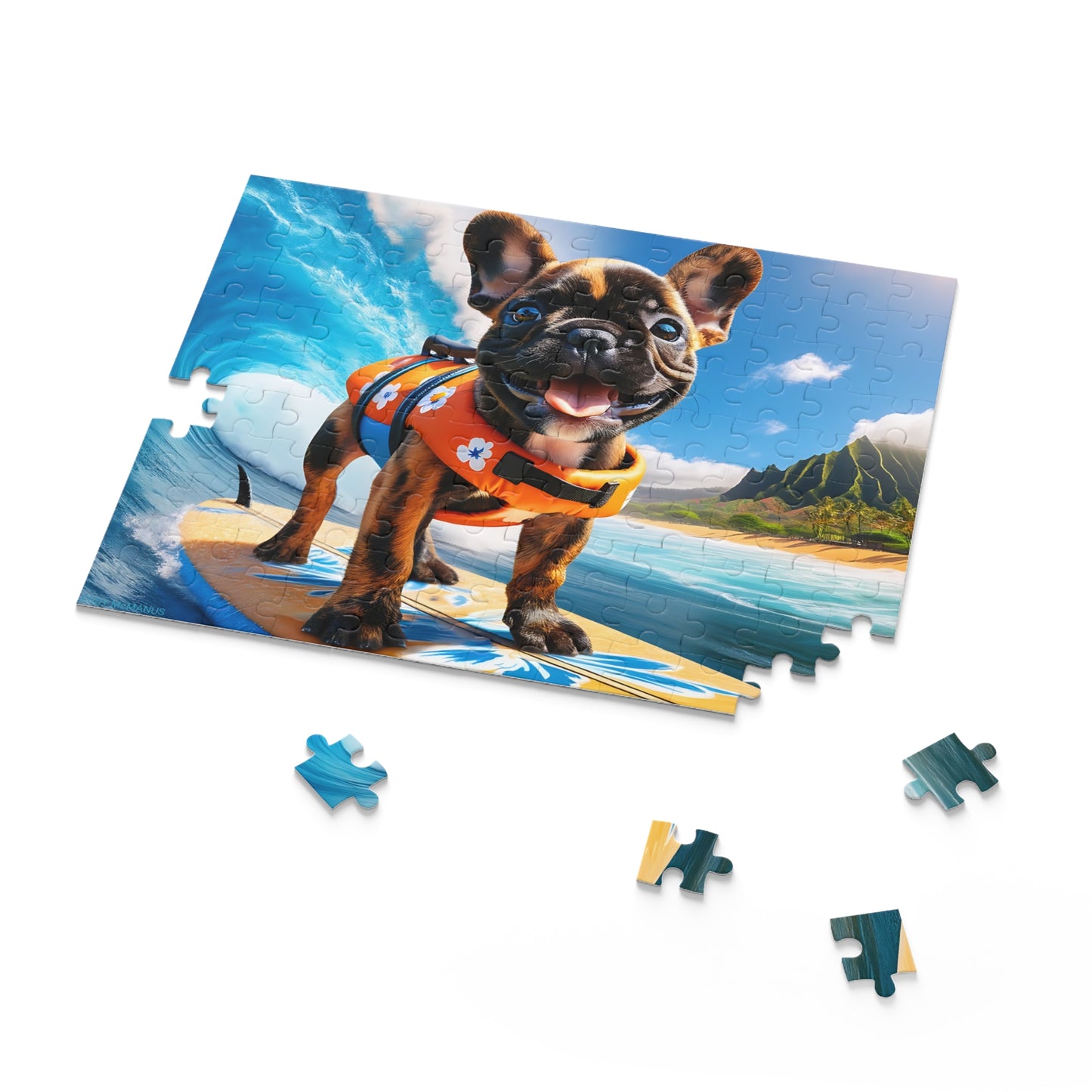 Surf Pups! Surfing French Bulldog Puppy Puzzle 6 - (120, 252, 500-Piece)