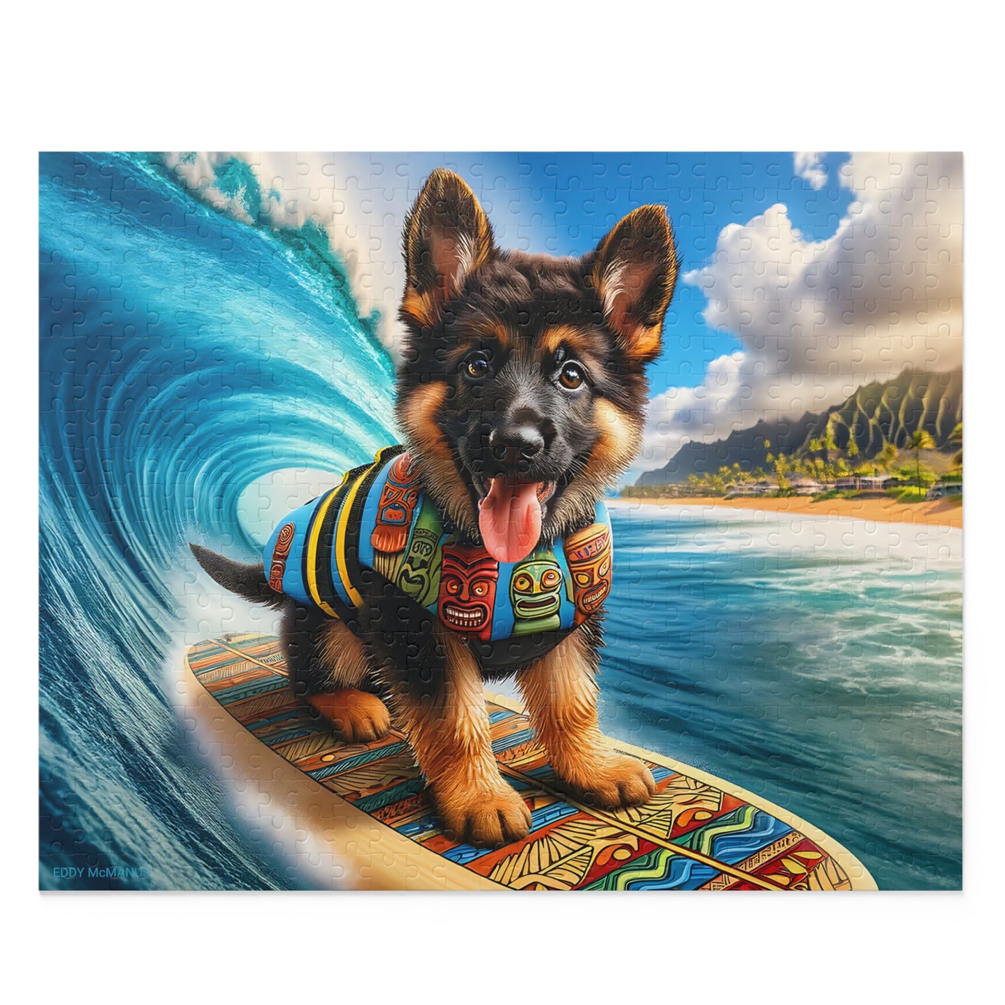 Surf Pups! Surfing German Shepherd Puppy Puzzle 1 - (120, 252, 500-Piece)