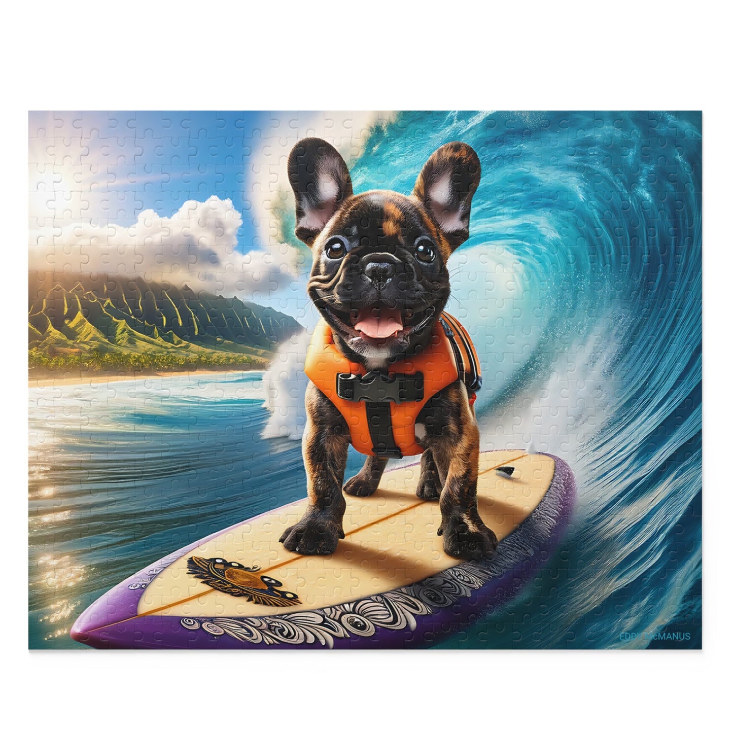 Surf Pups! Surfing French Bulldog Puppy Puzzle 11 - (120, 252, 500-Piece)