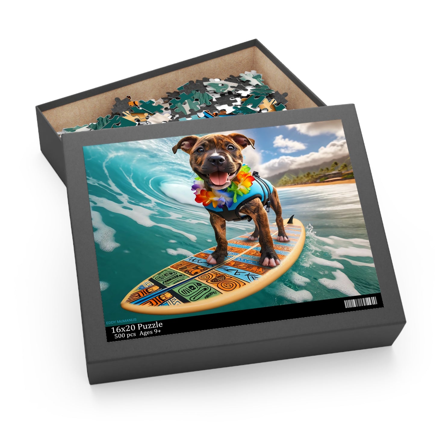 Surf Pups! Surfing Pit Bull Puppy Puzzle 2 - (120, 252, 500-Piece)