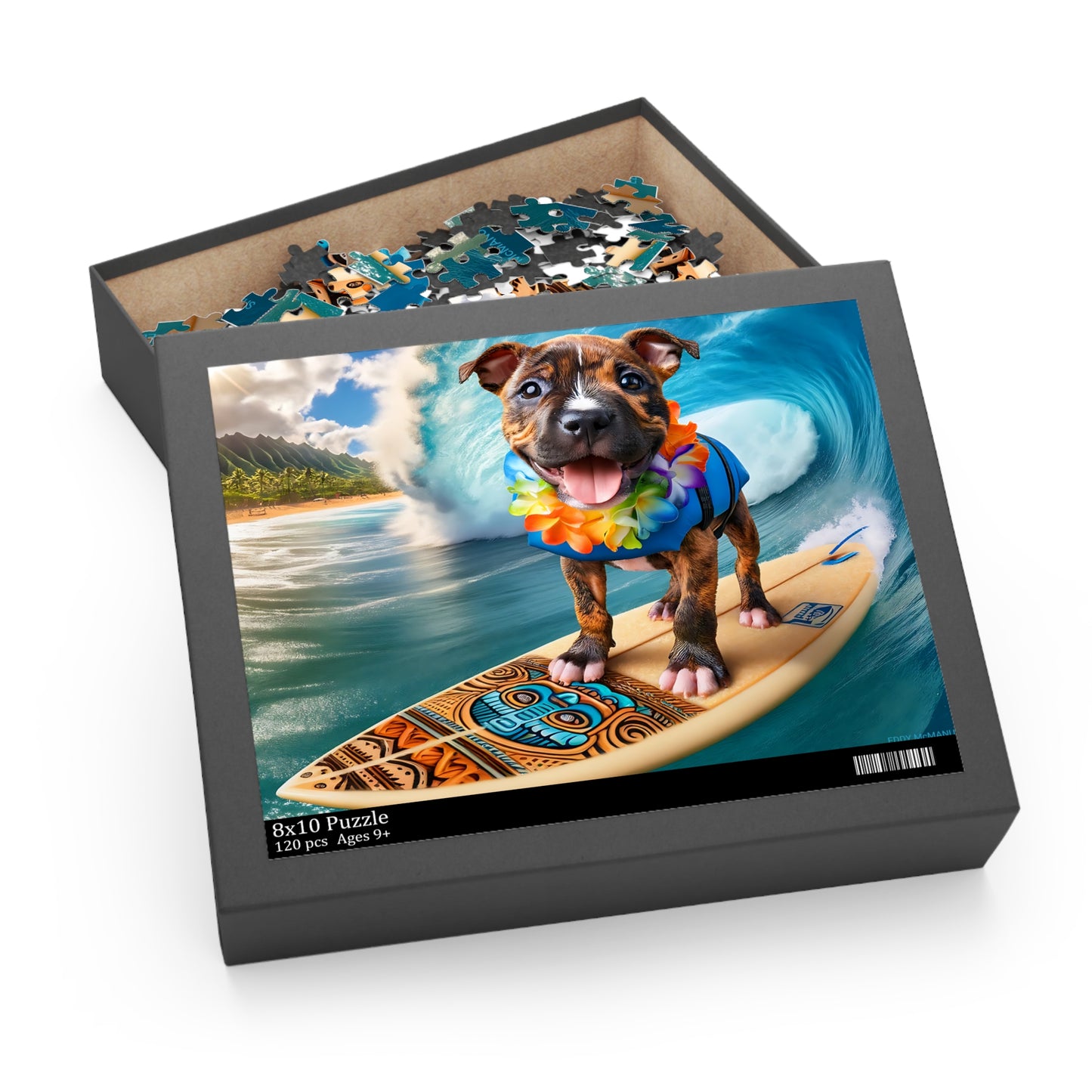 Surf Pups! Surfing Pit Bull Puppy Puzzle 12 - (120, 252, 500-Piece)