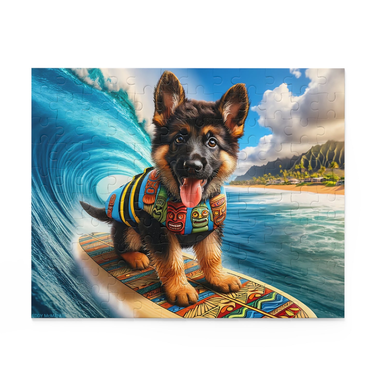 Surf Pups! Surfing German Shepherd Puppy Puzzle 1 - (120, 252, 500-Piece)