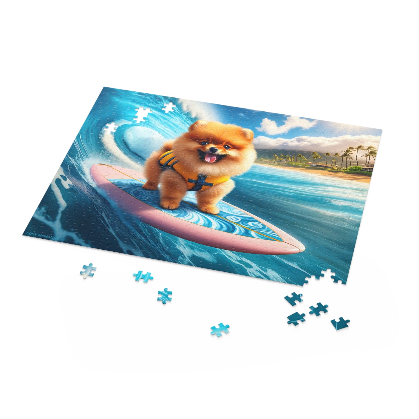 Surf Pups! Surfing Pomeranian Puppy Puzzle 2 - (120, 252, 500-Piece)
