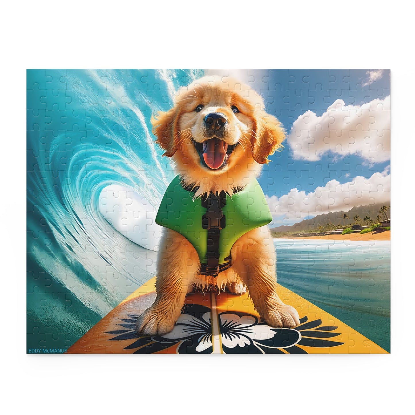 Surf Pups! Surfing Golden Retriever Puppy Puzzle 12 - (120, 252, 500-Piece)