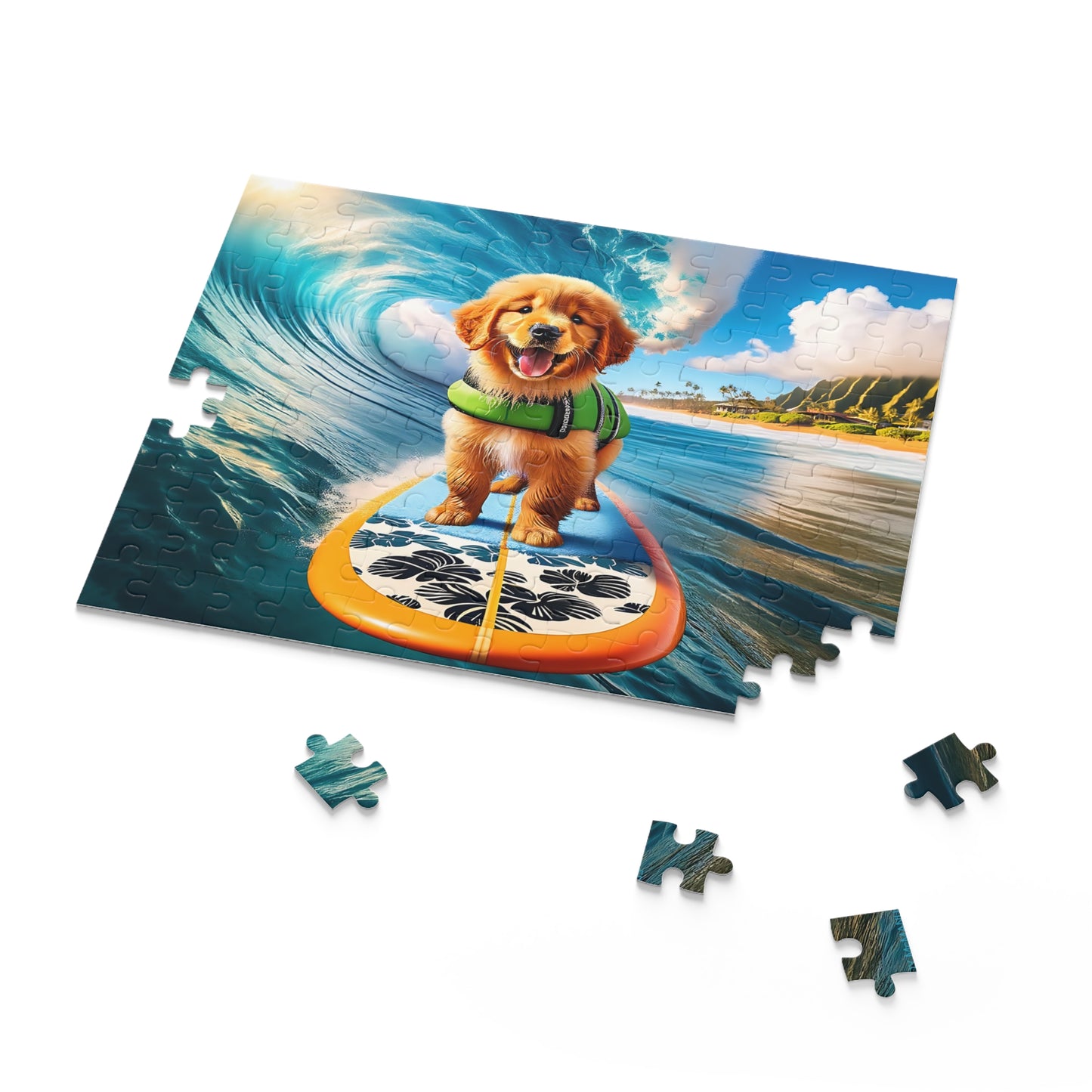 Surf Pups! Surfing Golden Retriever Puppy Puzzle 11 - (120, 252, 500-Piece)