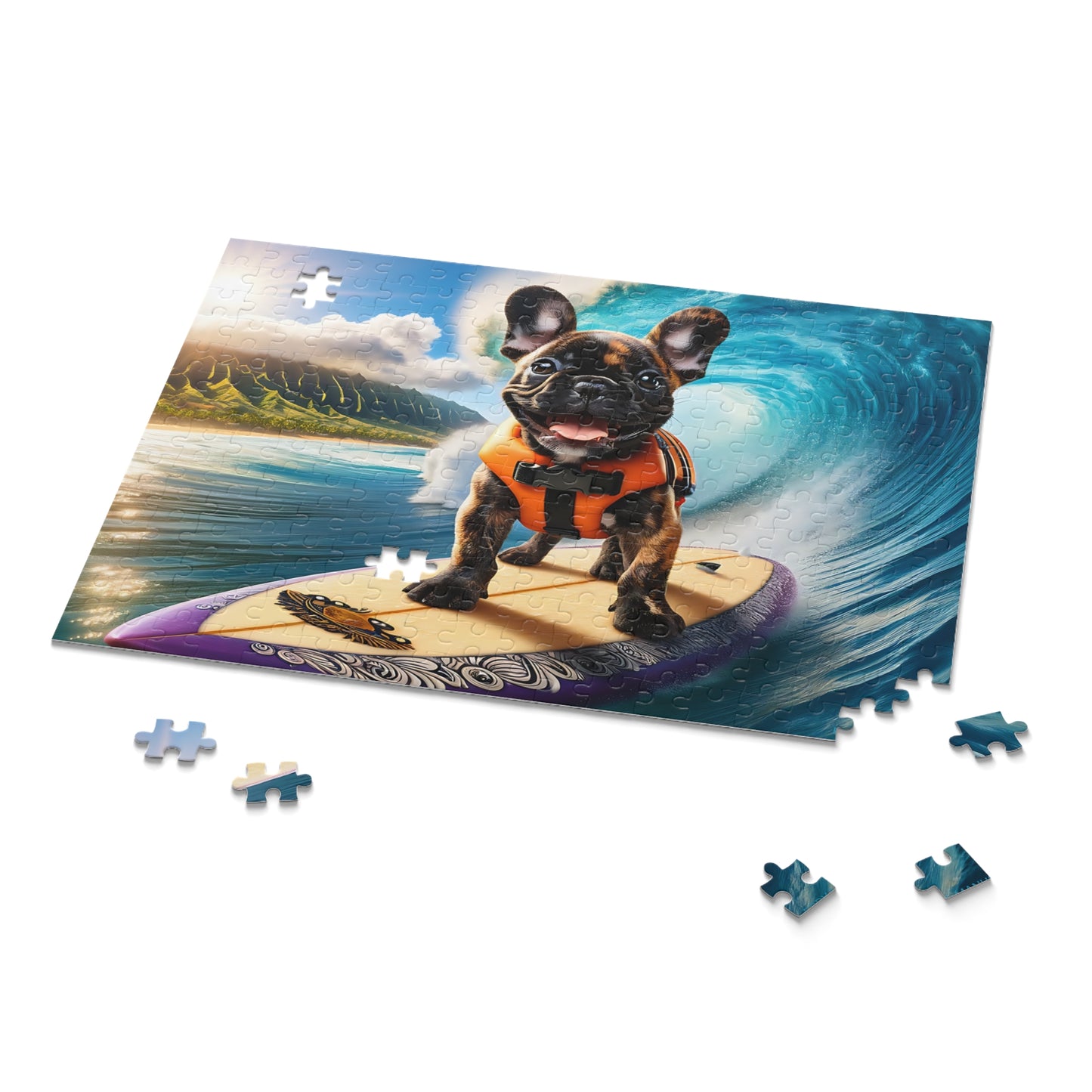 Surf Pups! Surfing French Bulldog Puppy Puzzle 11 - (120, 252, 500-Piece)