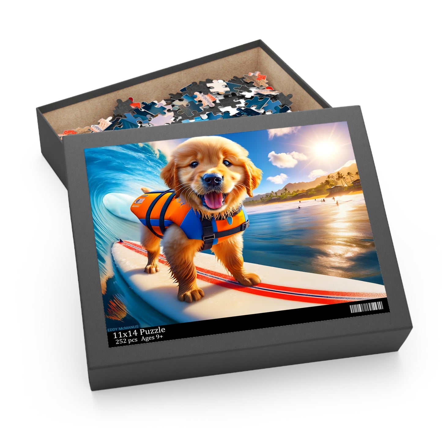 Surf Pups! Surfing Golden Retriever Puppy Puzzle 7 - (120, 252, 500-Piece)