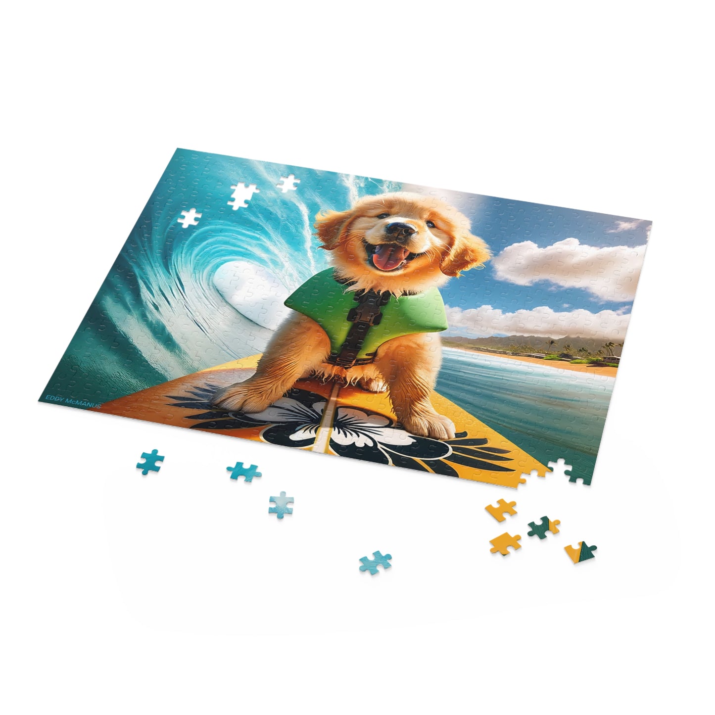 Surf Pups! Surfing Golden Retriever Puppy Puzzle 12 - (120, 252, 500-Piece)