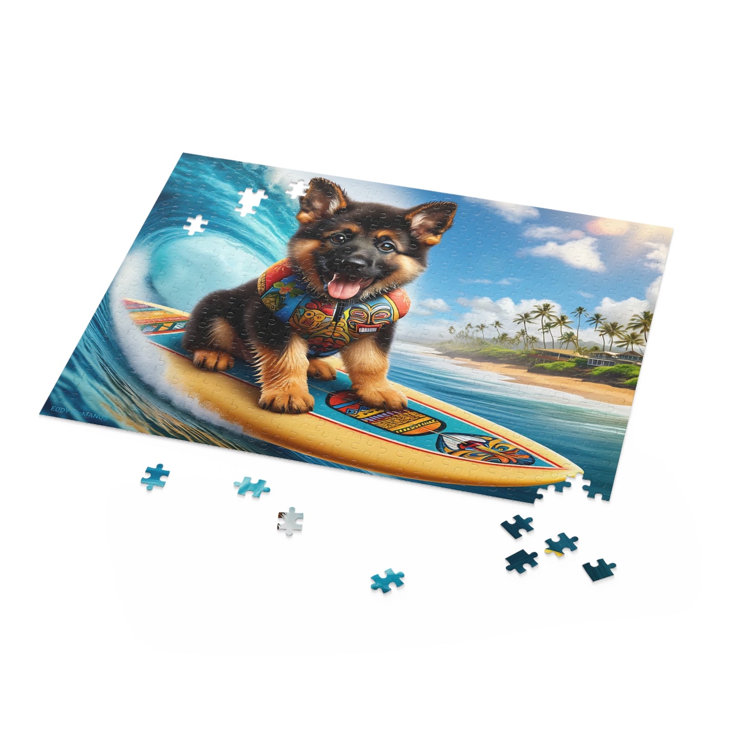 Surf Pups! Surfing German Shepherd Puppy Puzzle 4 - (120, 252, 500-Piece)