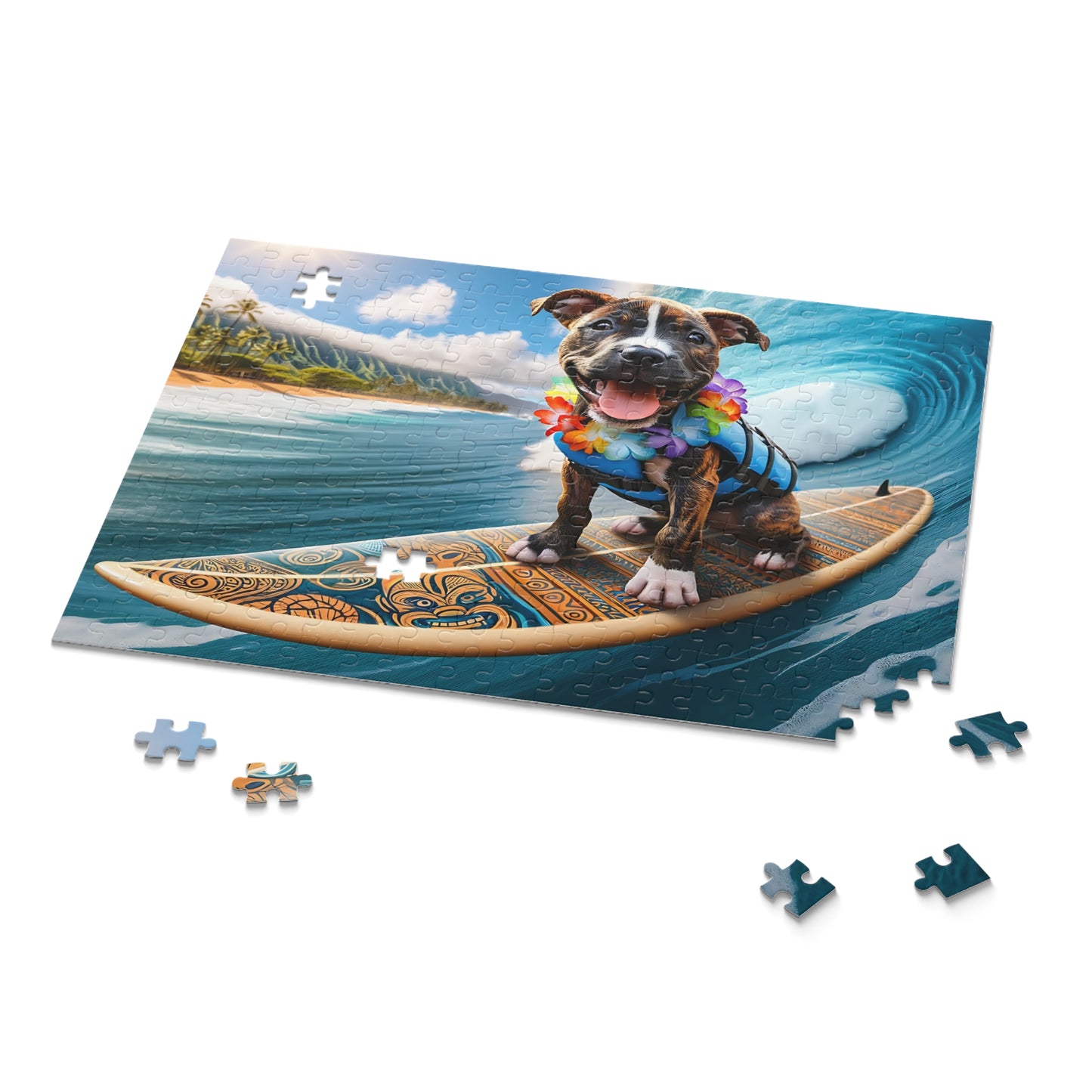 Surf Pups! Surfing Pit Bull Puppy Puzzle 11 - (120, 252, 500-Piece)