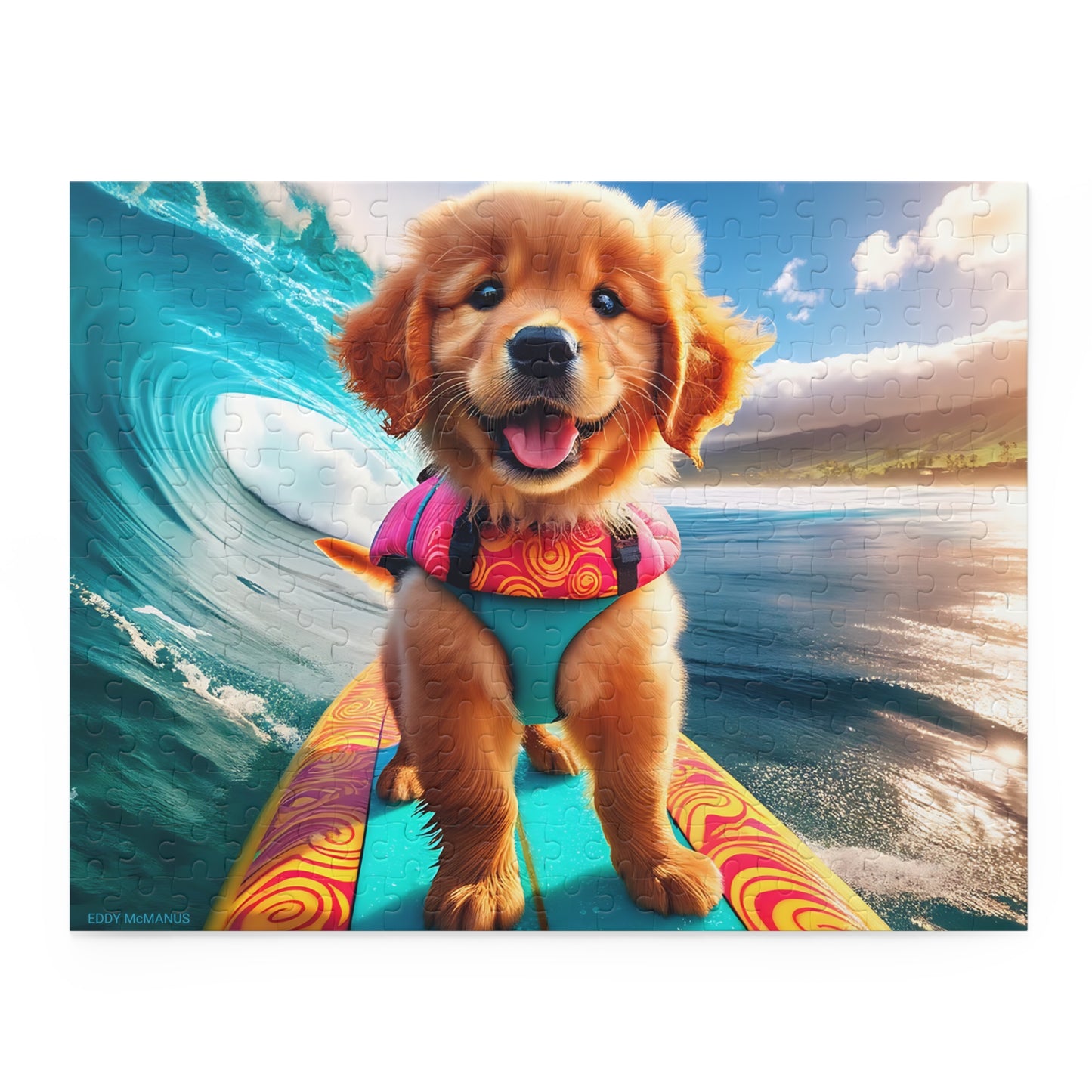 Surf Pups! Surfing Golden Retriever Puppy Puzzle 3 - (120, 252, 500-Piece)