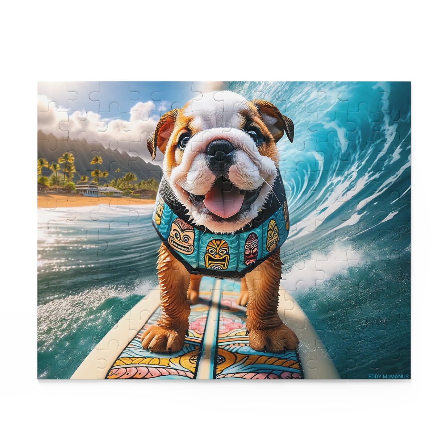 Surf Pups! Surfing English Bulldog Puppy Puzzle 7 - (120, 252, 500-Piece)