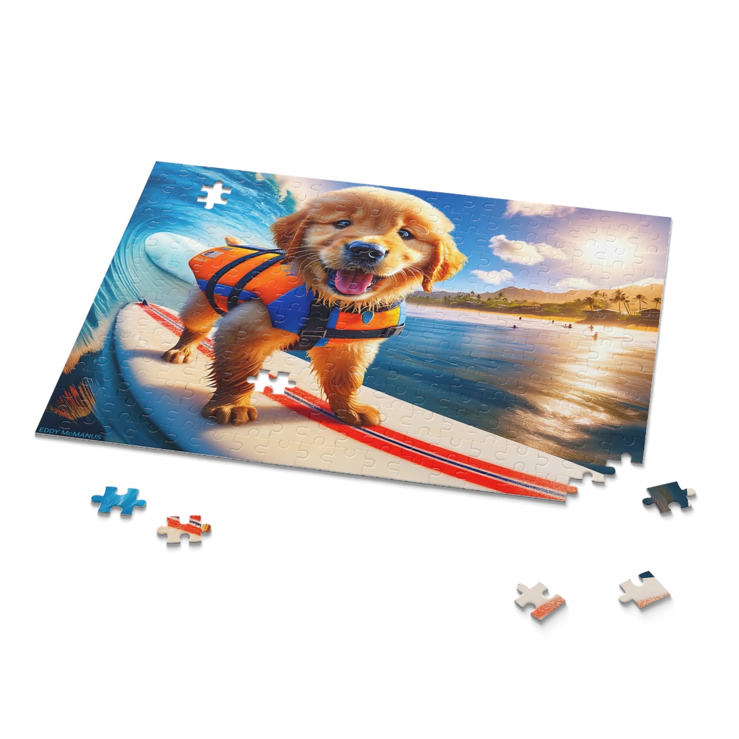 Surf Pups! Surfing Golden Retriever Puppy Puzzle 7 - (120, 252, 500-Piece)