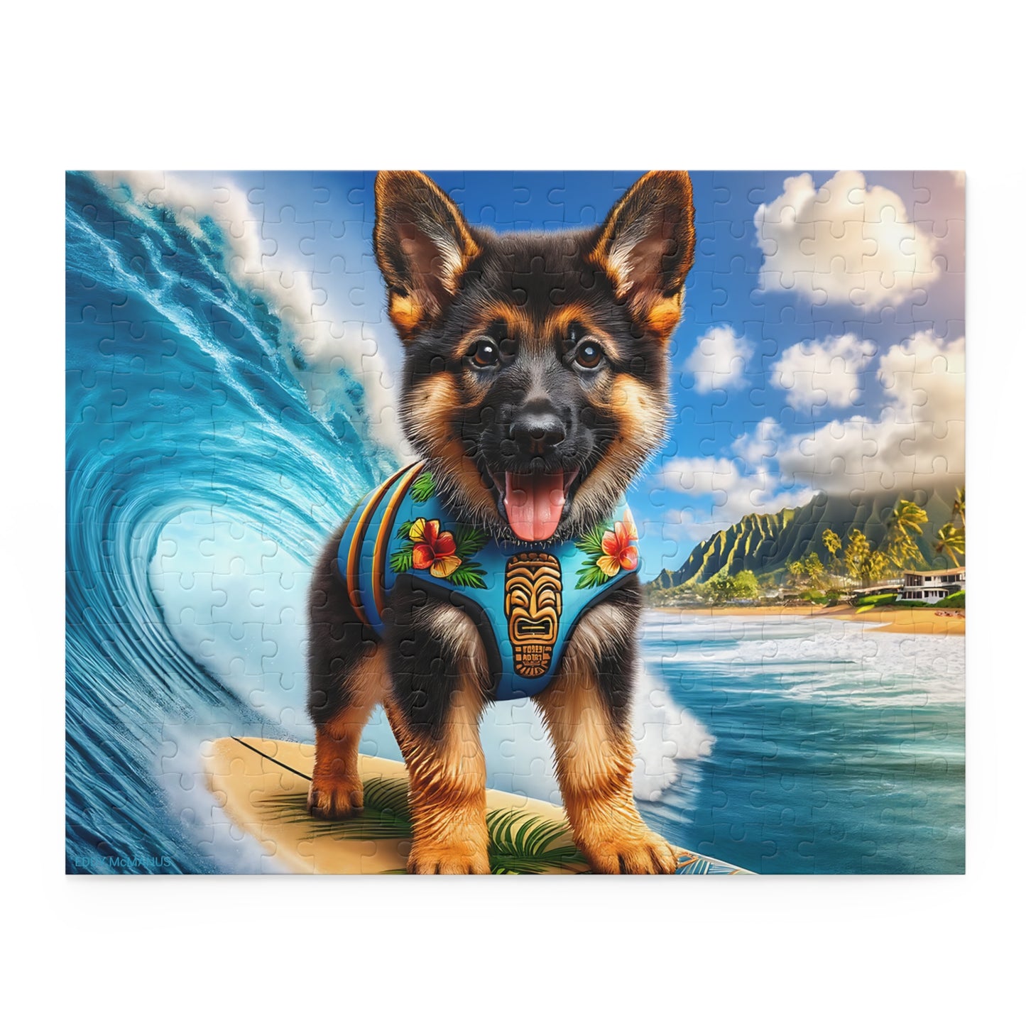 Surf Pups! Surfing German Shepherd Puppy Puzzle 2 - (120, 252, 500-Piece)