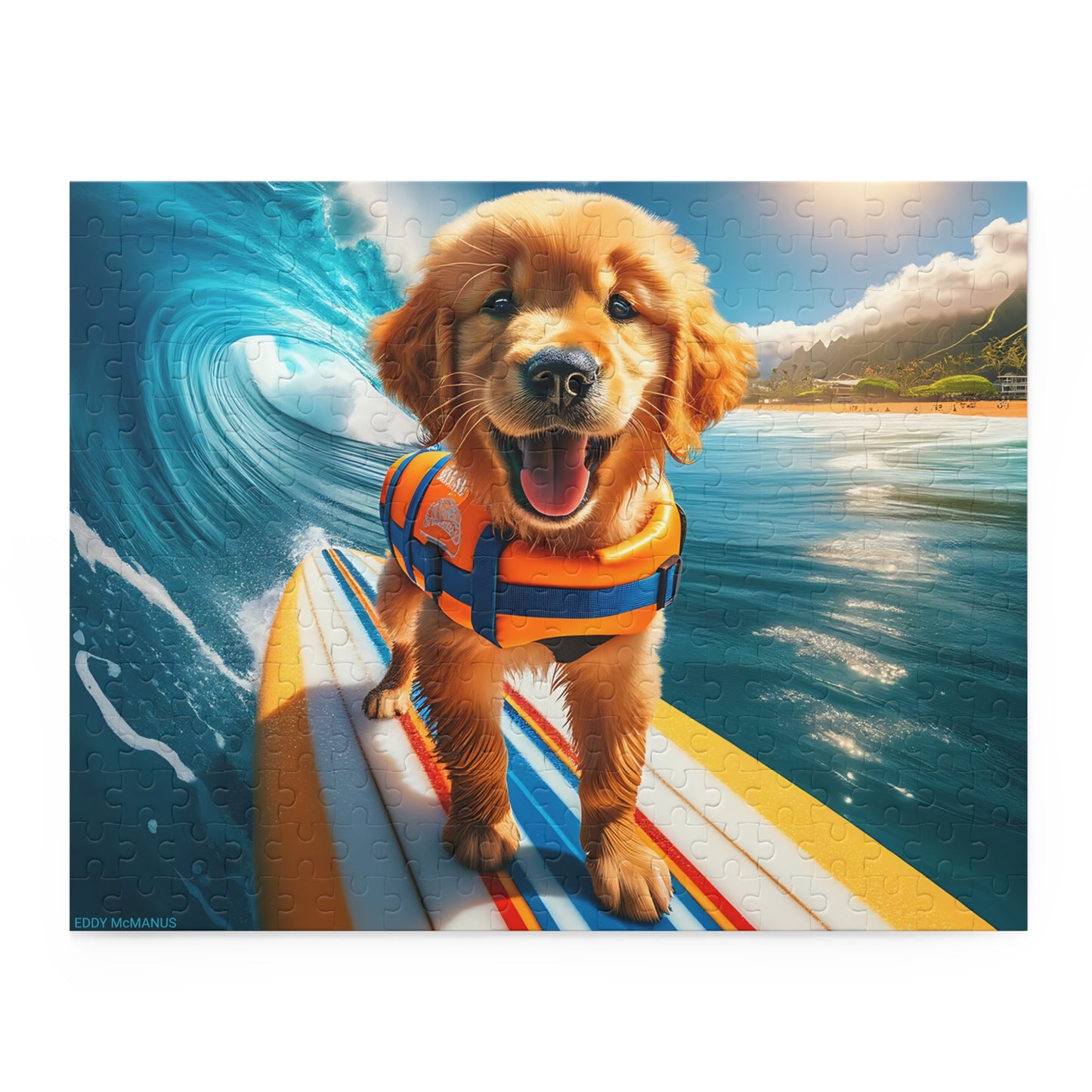 Surf Pups! Surfing Golden Retriever Puppy Puzzle 8 - (120, 252, 500-Piece)