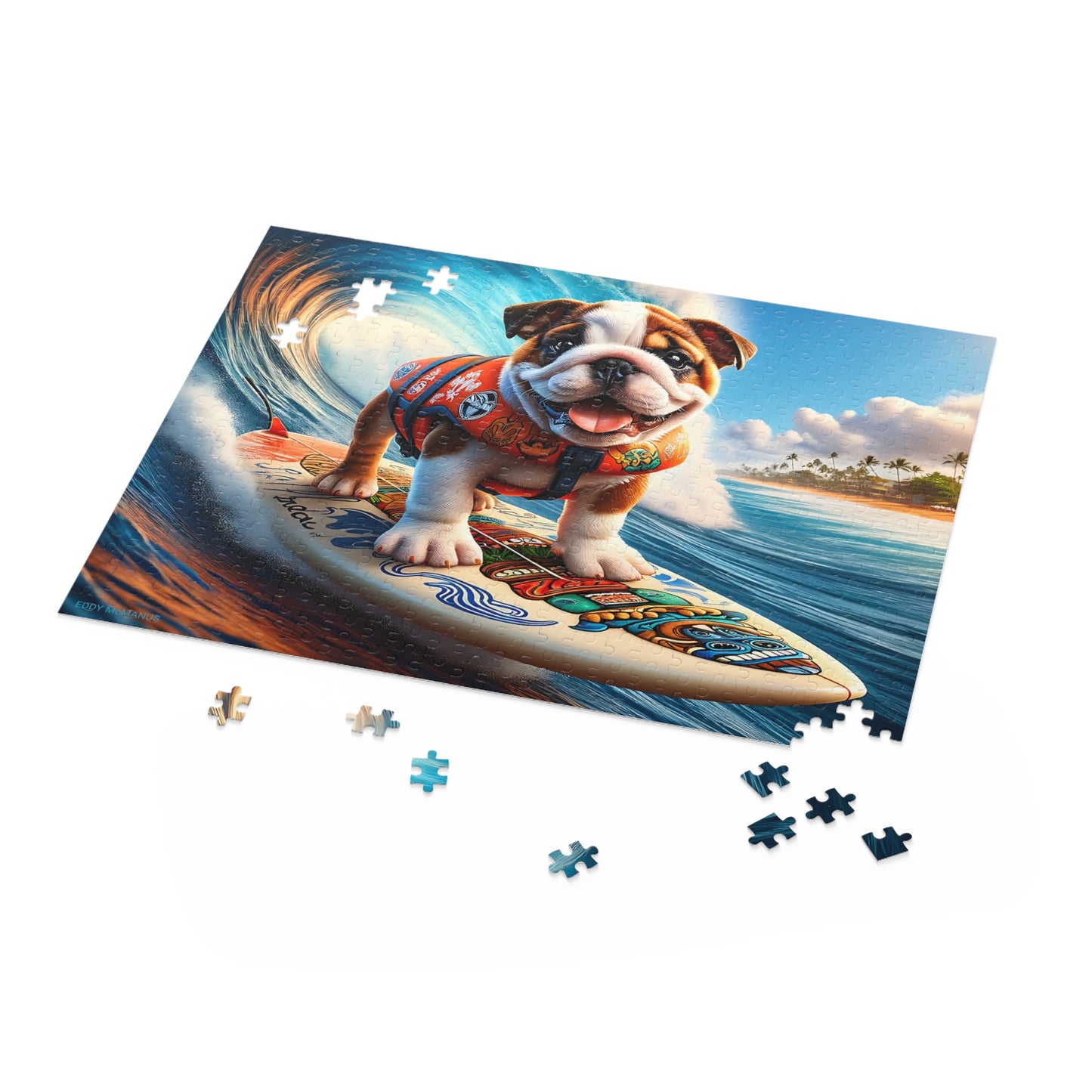 Surf Pups! Surfing English Bulldog Puppy Puzzle 8 - (120, 252, 500-Piece)