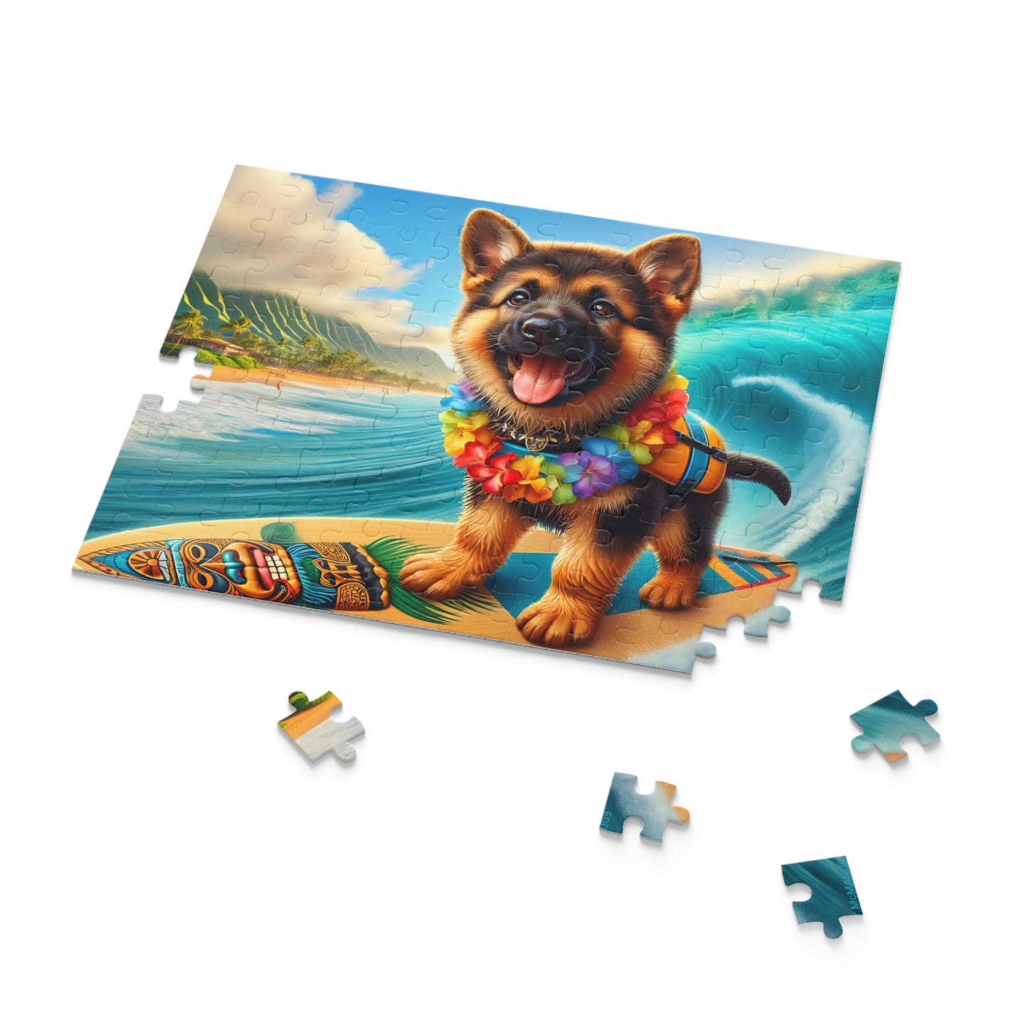 Surf Pups! Surfing German Shepherd Puppy Puzzle 12 - (120, 252, 500-Piece)