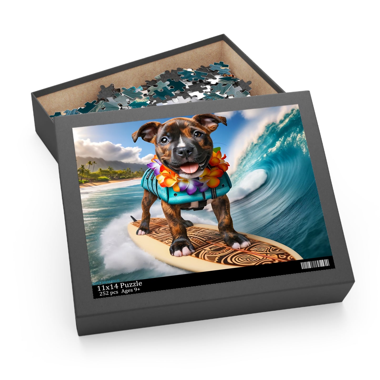 Surf Pups! Surfing Pit Bull Puppy Puzzle 3 - (120, 252, 500-Piece)