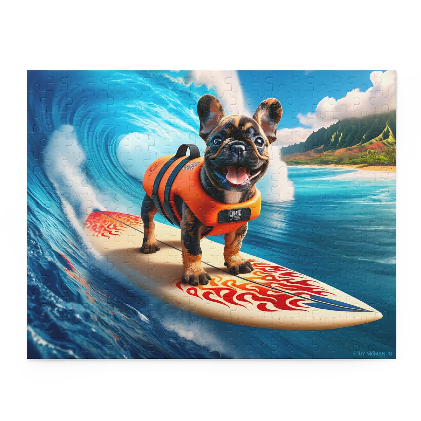 Surf Pups! Surfing French Bulldog Puppy Puzzle 3 - (120, 252, 500-Piece)
