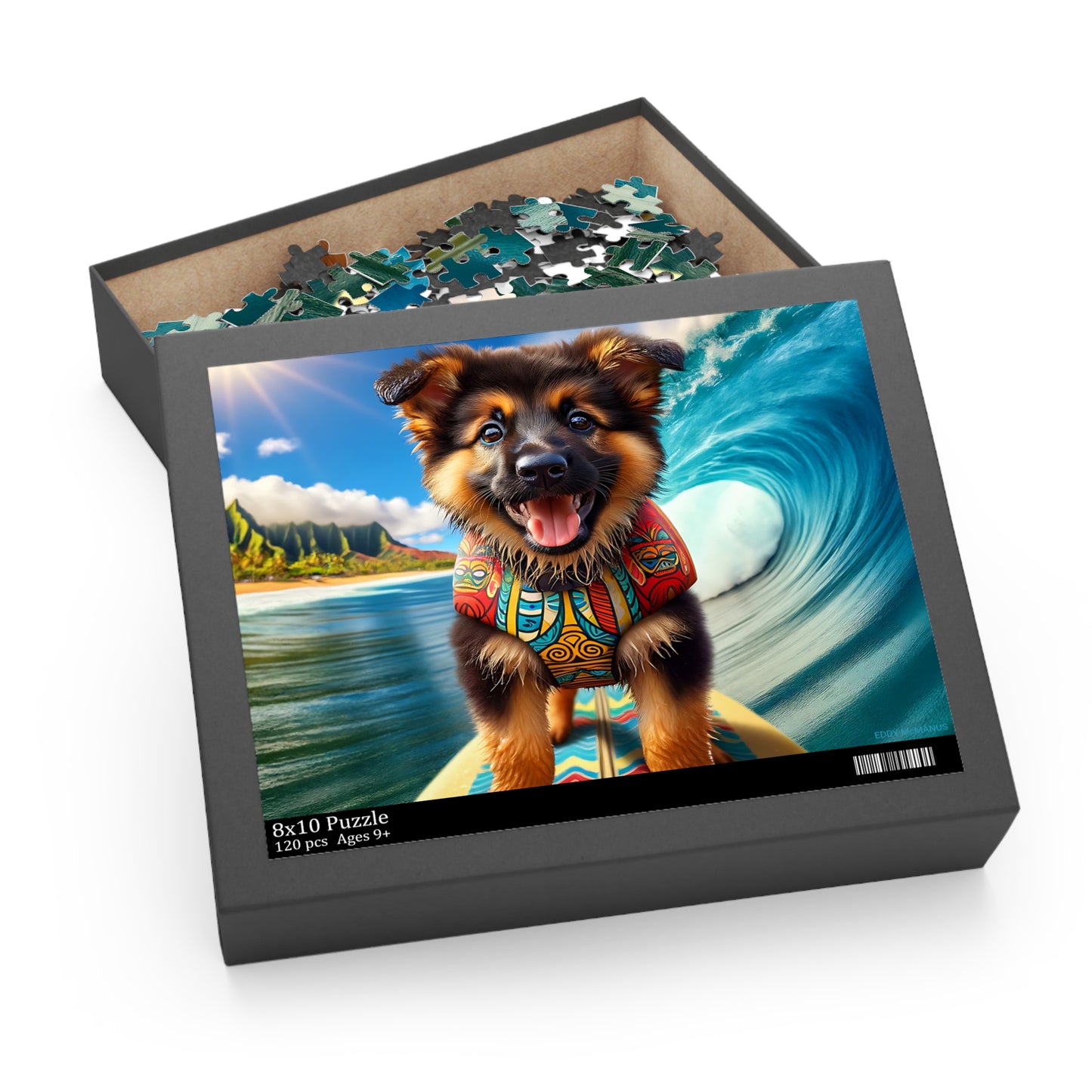 Surf Pups! Surfing German Shepherd Puppy Puzzle 5 - (120, 252, 500-Piece)