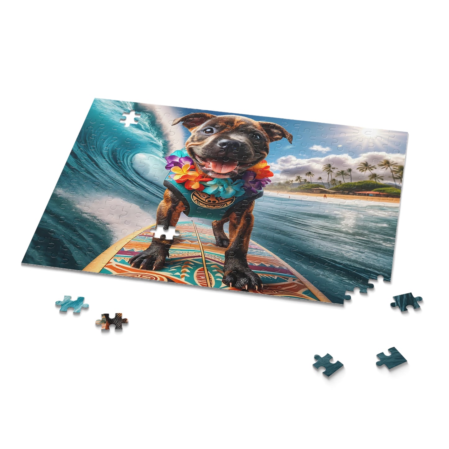 Surf Pups! Surfing Pit Bull Puppy Puzzle 5 - (120, 252, 500-Piece)