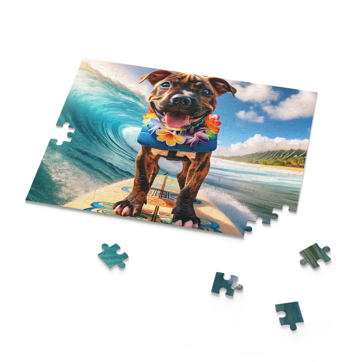 Surf Pups! Surfing Pit Bull Puppy Puzzle 1 - (120, 252, 500-Piece)
