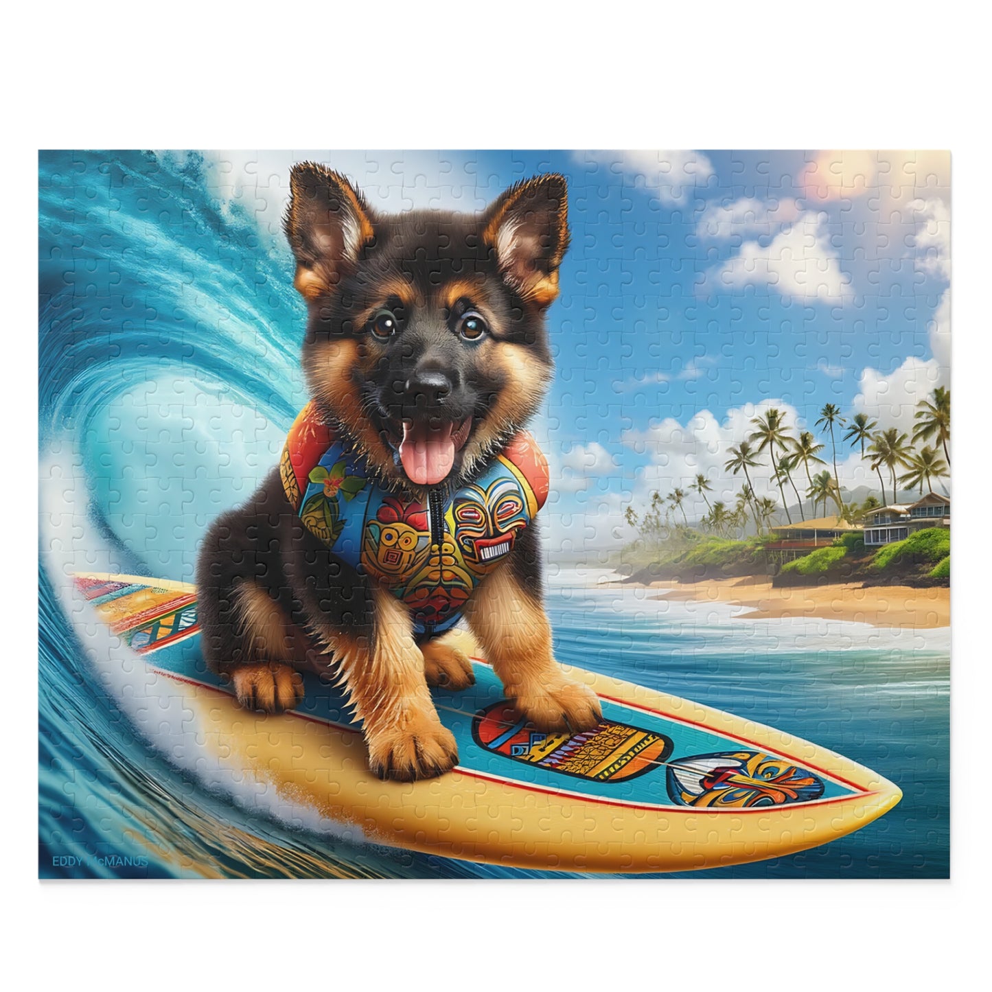 Surf Pups! Surfing German Shepherd Puppy Puzzle 4 - (120, 252, 500-Piece)