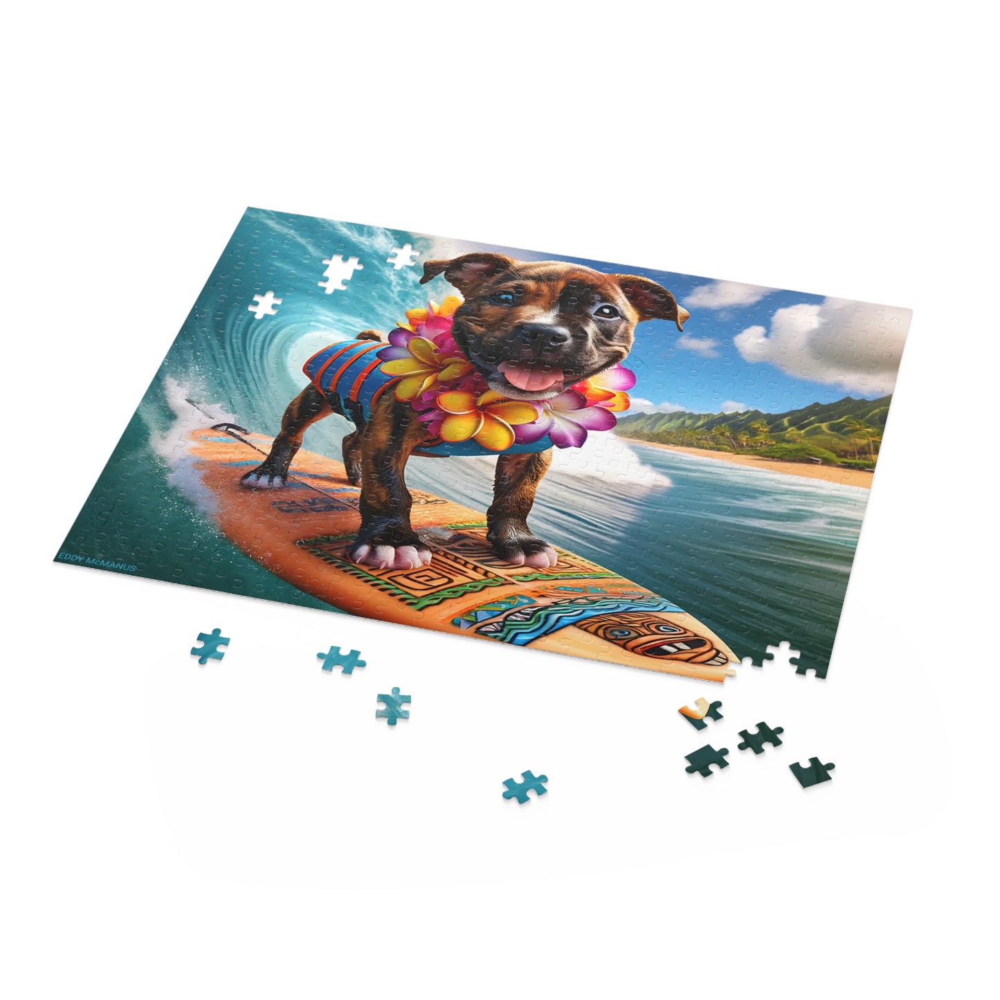 Surf Pups! Surfing Pit Bull Puppy Puzzle 10 - (120, 252, 500-Piece)