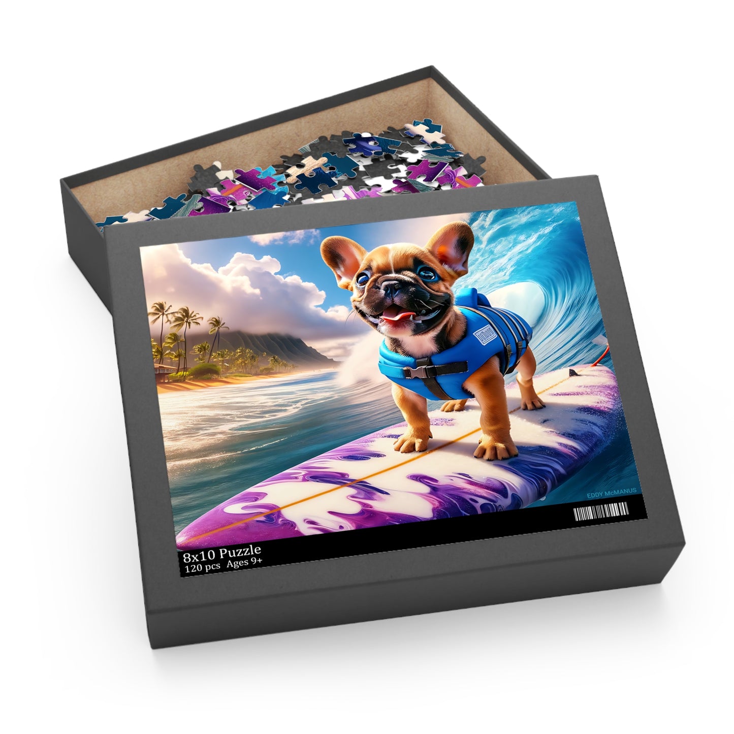Surf Pups! Surfing French Bulldog Puppy Puzzle 12 - (120, 252, 500-Piece)