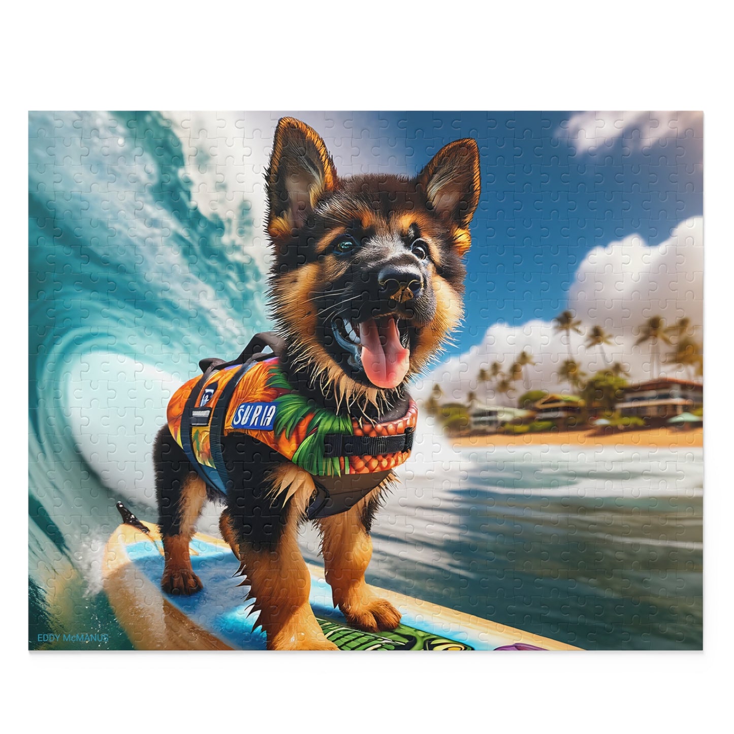 Surf Pups! Surfing German Shepherd Puppy Puzzle 8 - (120, 252, 500-Piece)