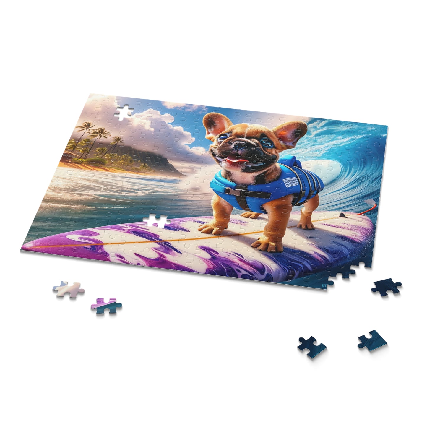 Surf Pups! Surfing French Bulldog Puppy Puzzle 12 - (120, 252, 500-Piece)