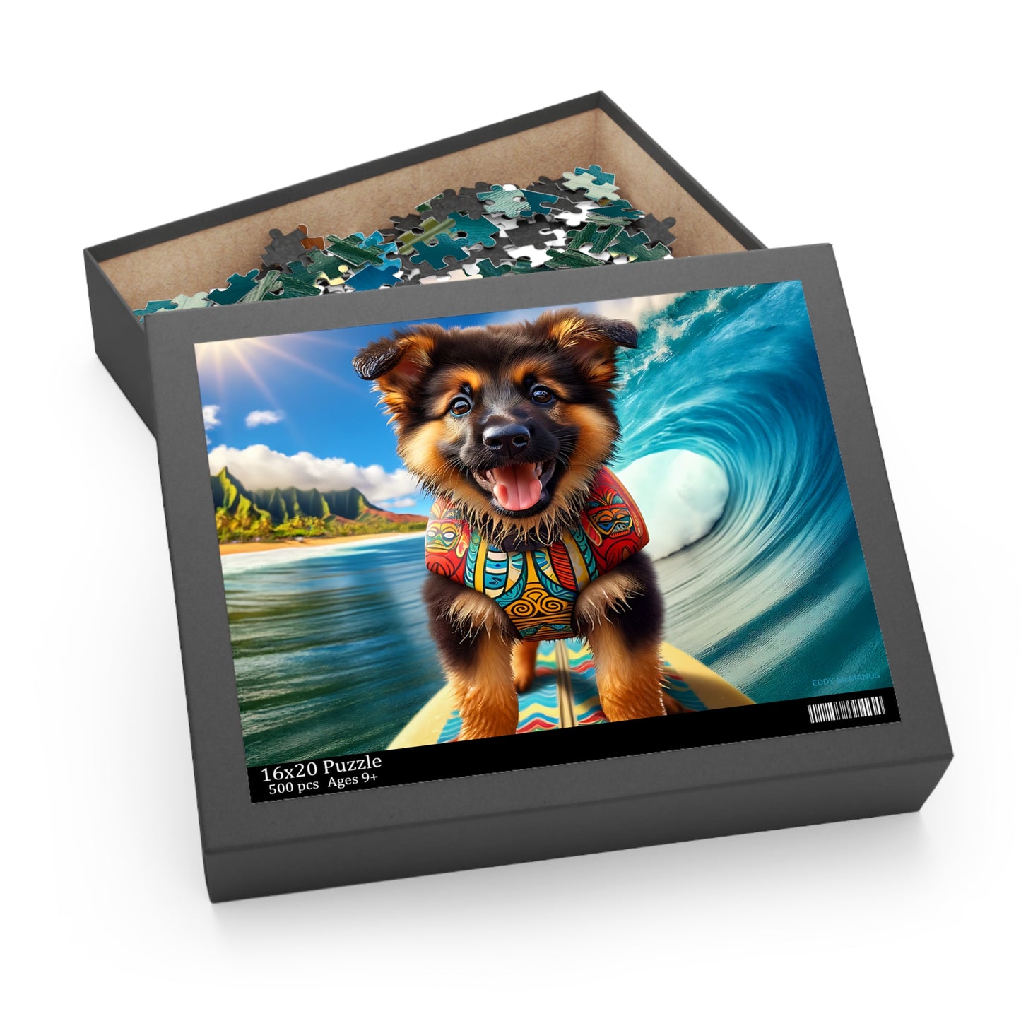 Surf Pups! Surfing German Shepherd Puppy Puzzle 5 - (120, 252, 500-Piece)