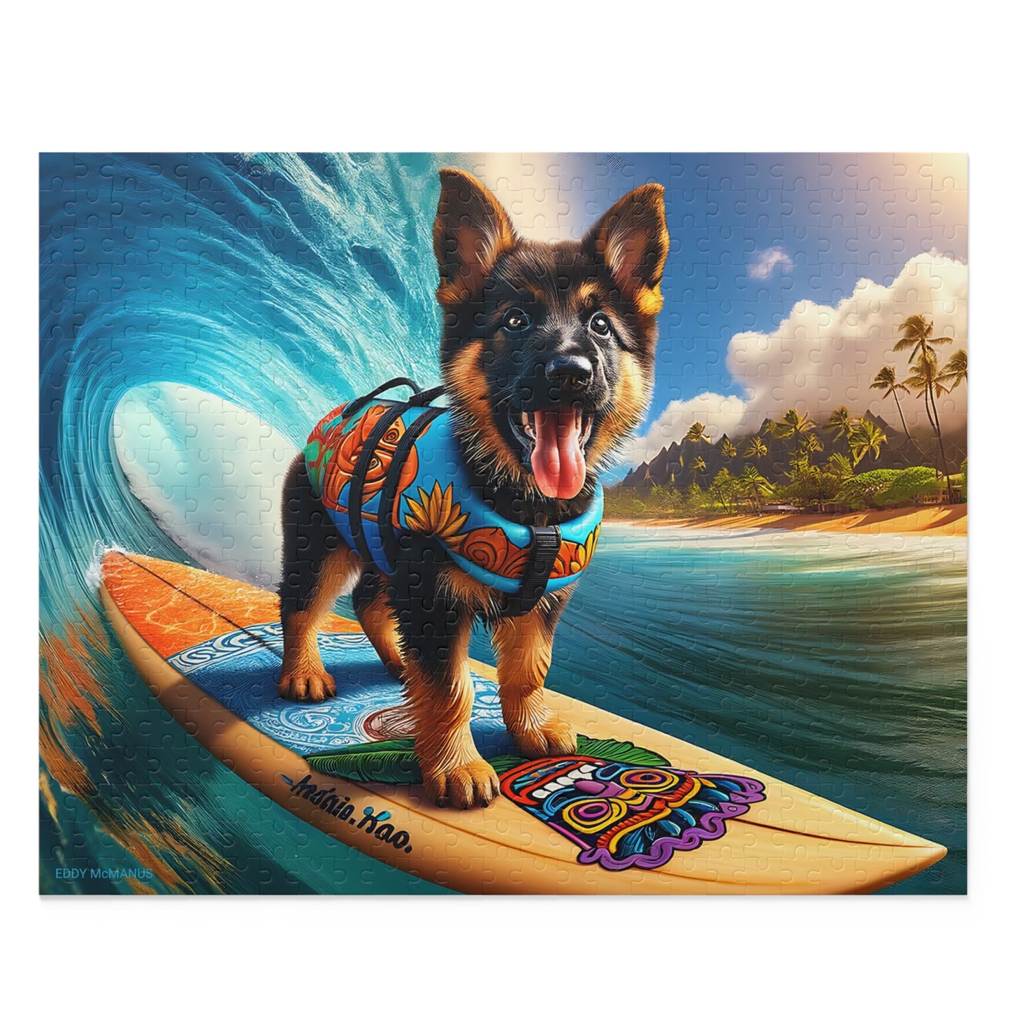 Surf Pups! Surfing German Shepherd Puppy Puzzle 6 - (120, 252, 500-Piece)